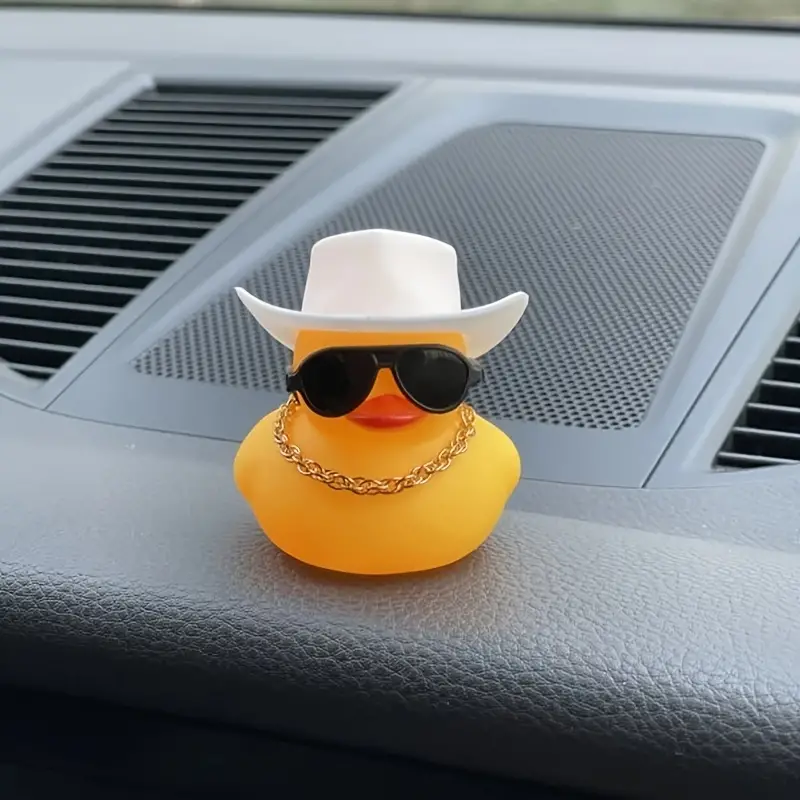 Cowboy Yellow Duck Car Ornaments, Rubber Duck Car Dashboard Ornament With  Hat & Ring Necklace Sunglasses Car Decoration Accessories