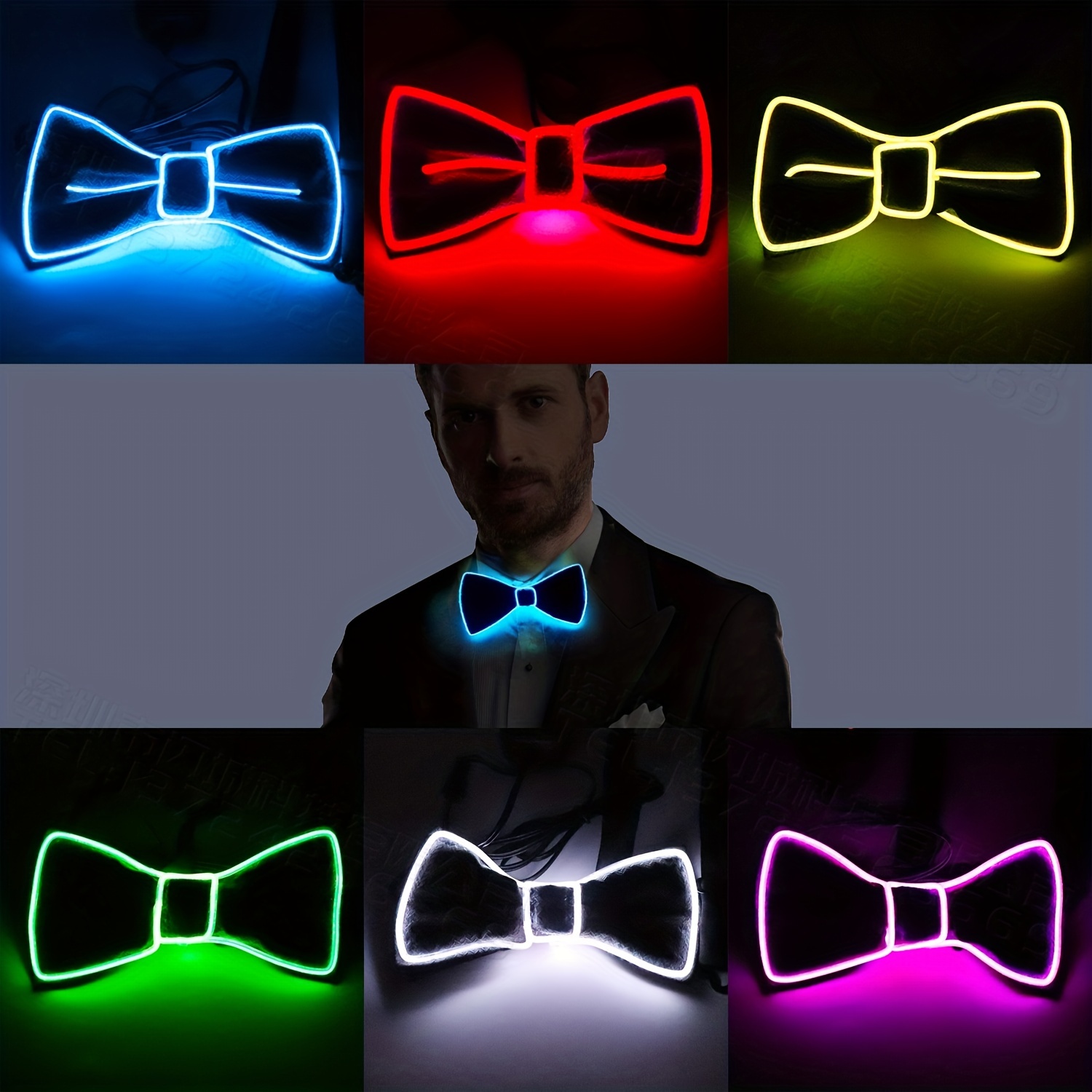 7 Color Lights Led Light Up Bow Tie Rechargeable Flash - Temu