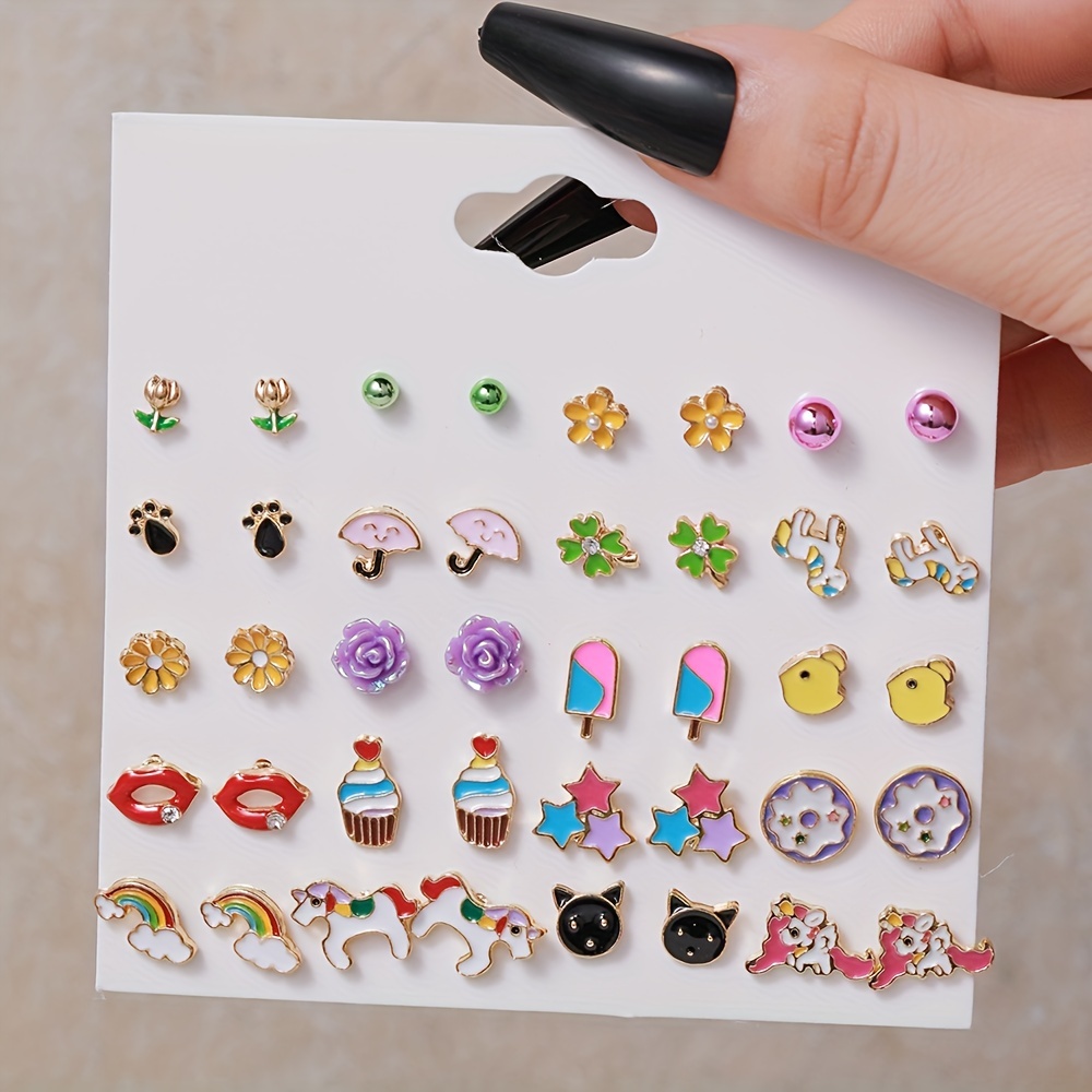 Kids Sticky Earrings 3D Gems Stickers Glitter Crystal Sticker Earrings For  Girls Nail Ear Ring Princess Makeup Toys Gift