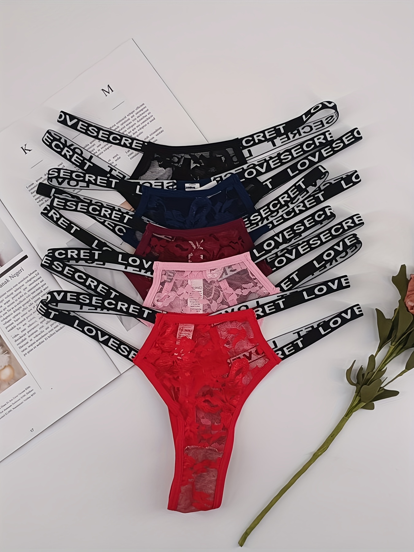 Floral Lace Thongs Sexy Letter Tape Stretchy Intimates - Temu