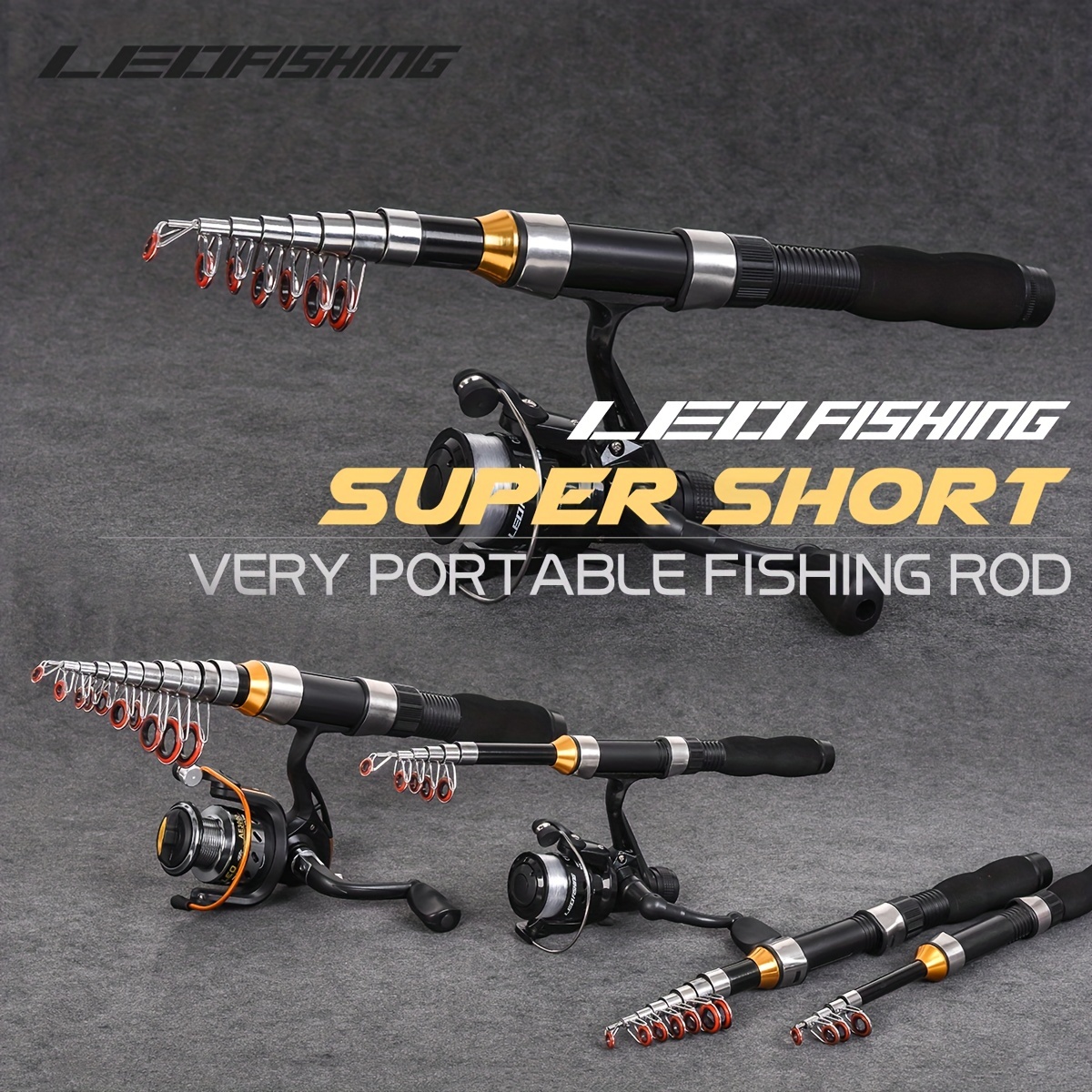 Leofishing Black Short Mini Fishing Rod Portable Telescoping - Temu