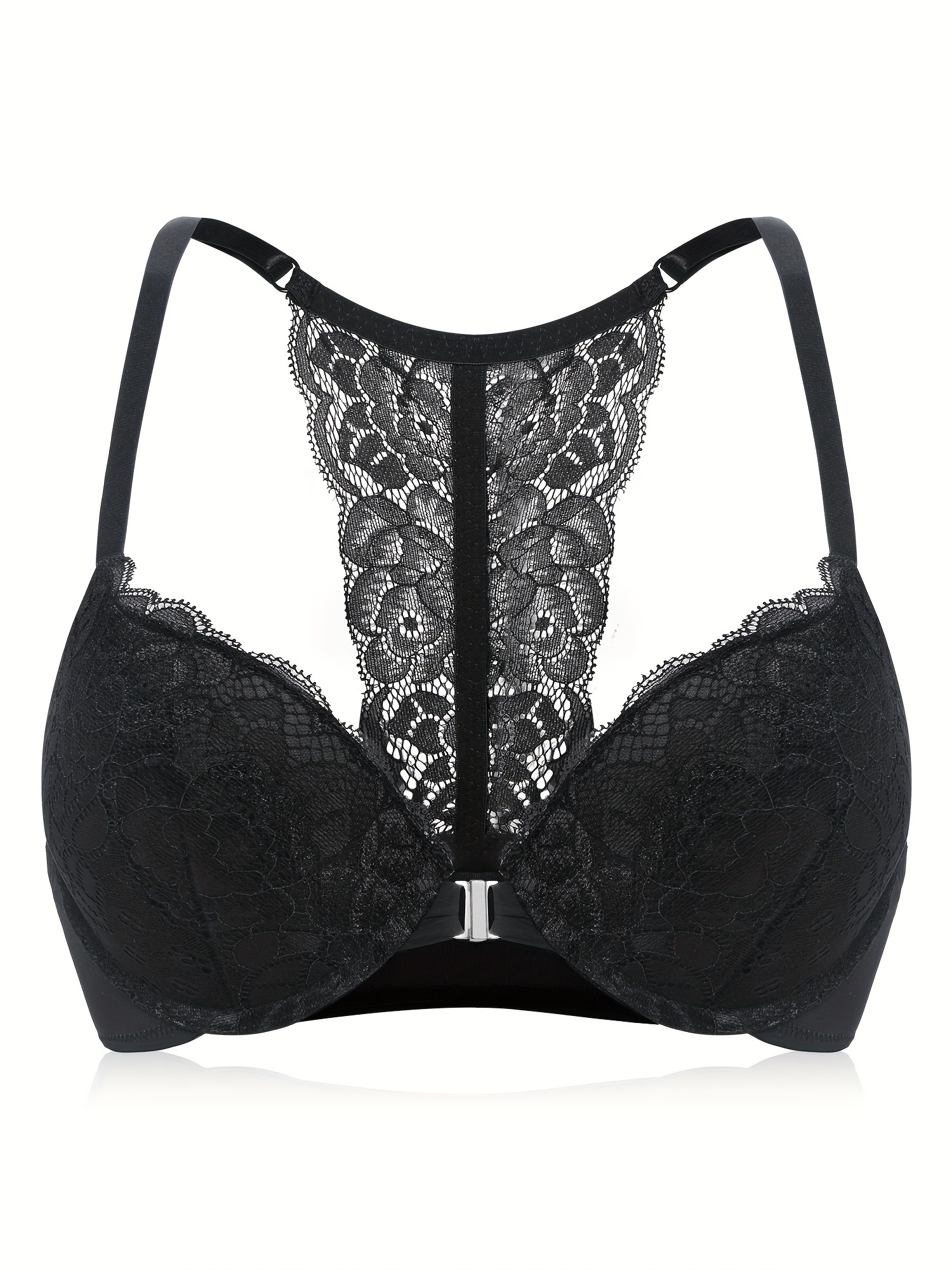 Contrast Lace Wireless Bras Comfy Front Buckle Full Coverage - Temu