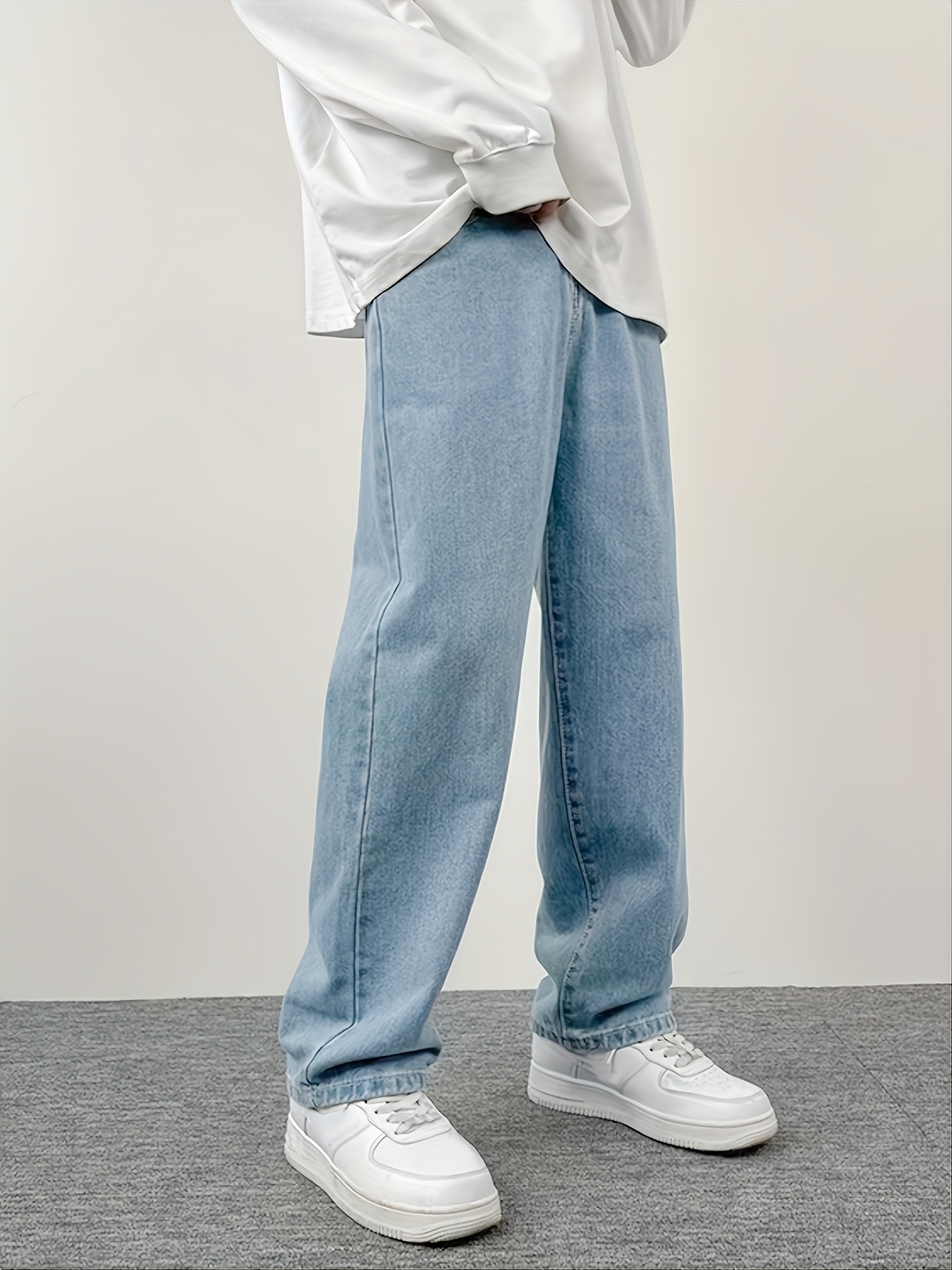Clásicos Pantalones De Mezclilla De Color Sólido Para Hombres Con Estilo  Casual De Calle De Diseño De Pierna Ancho Para La Primavera Y El Verano