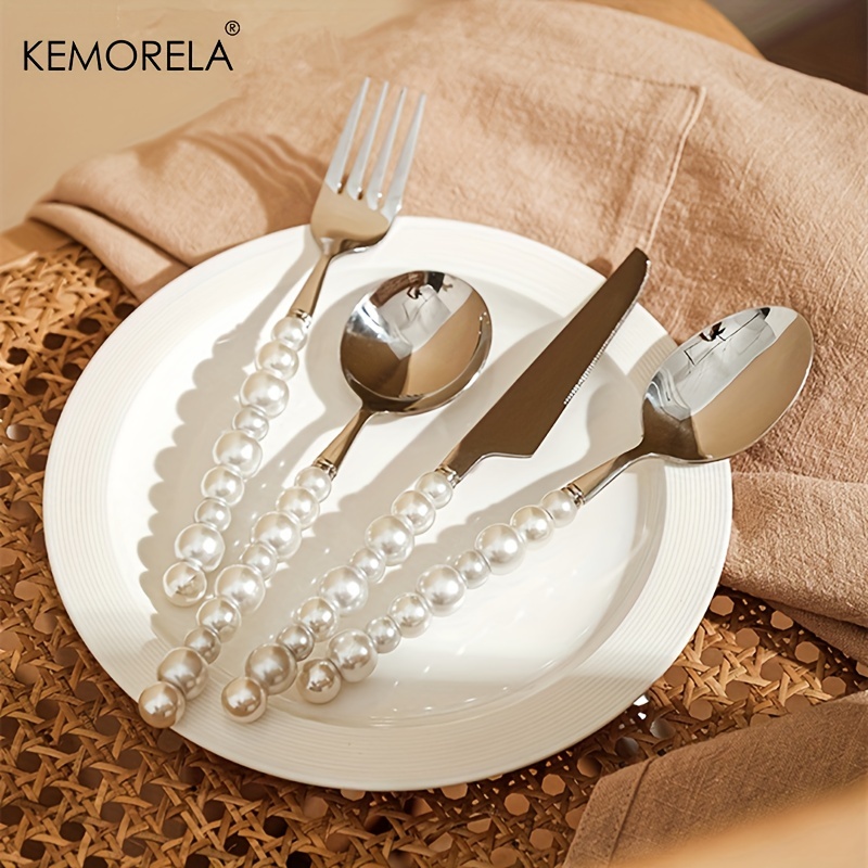 Unique Pearl Shape Cutlery Set With Ceramic Handles 304 - Temu
