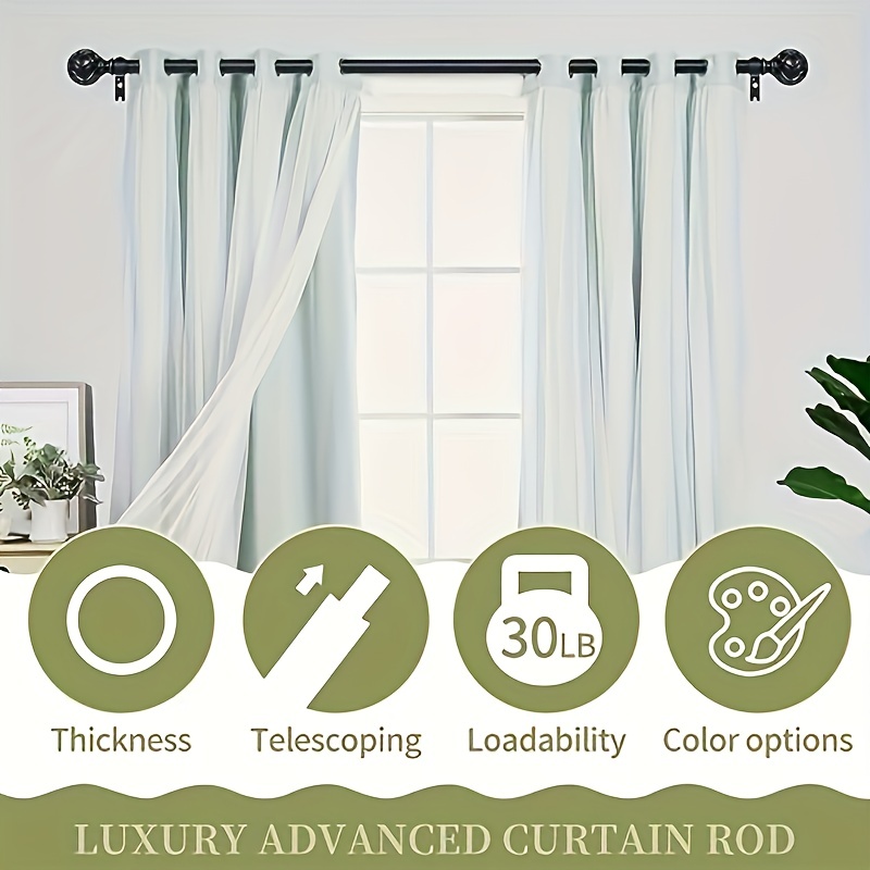 Barras de cortina ajustables de 1 pulgada, juego de barras de cortina  decorativas de ventana de 34 a 52 pulgadas con soporte, barra de cortina  negra