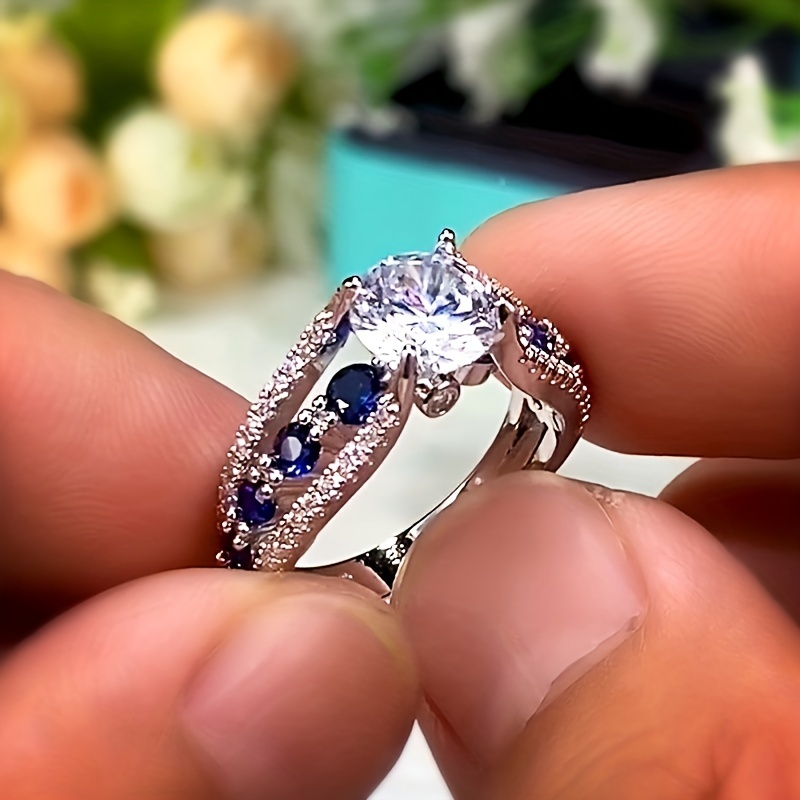 Luxury Creative Hollow Royal Blue Cubic Zirconia Ring Men's - Temu