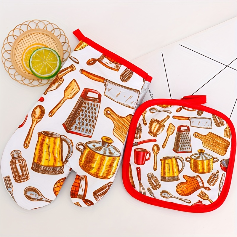 Polyester Oven Mitts, Colorful Printed Heat Resistant Mitts, Heat  Insulation Mat, Microwave Oven Double Layer Baking Oven Insulation Gloves,  Non-slip Grip Surfaces And Hanging Loop Gloves, Kitchen Supplies, Kitchen  Gadgets, Accessories 