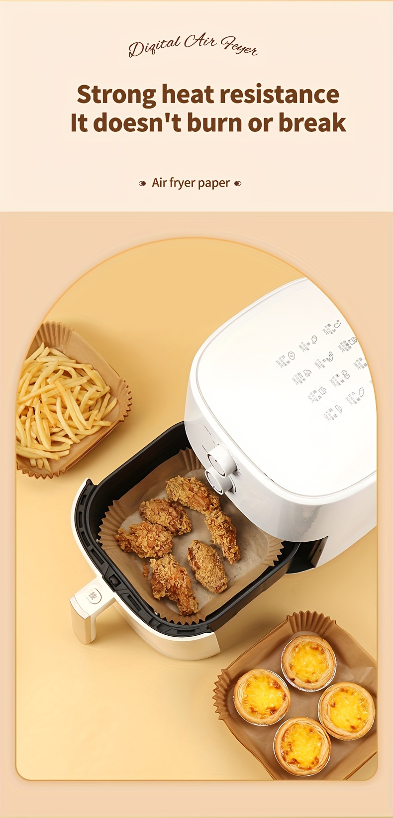 50 100pcs disposable air fryer liners bottom 6 3 7 87 square paper air fryer liner pots paper basket bowls baking trays oven accessories baking tools kitchen gadgets kitchen accessories details 8