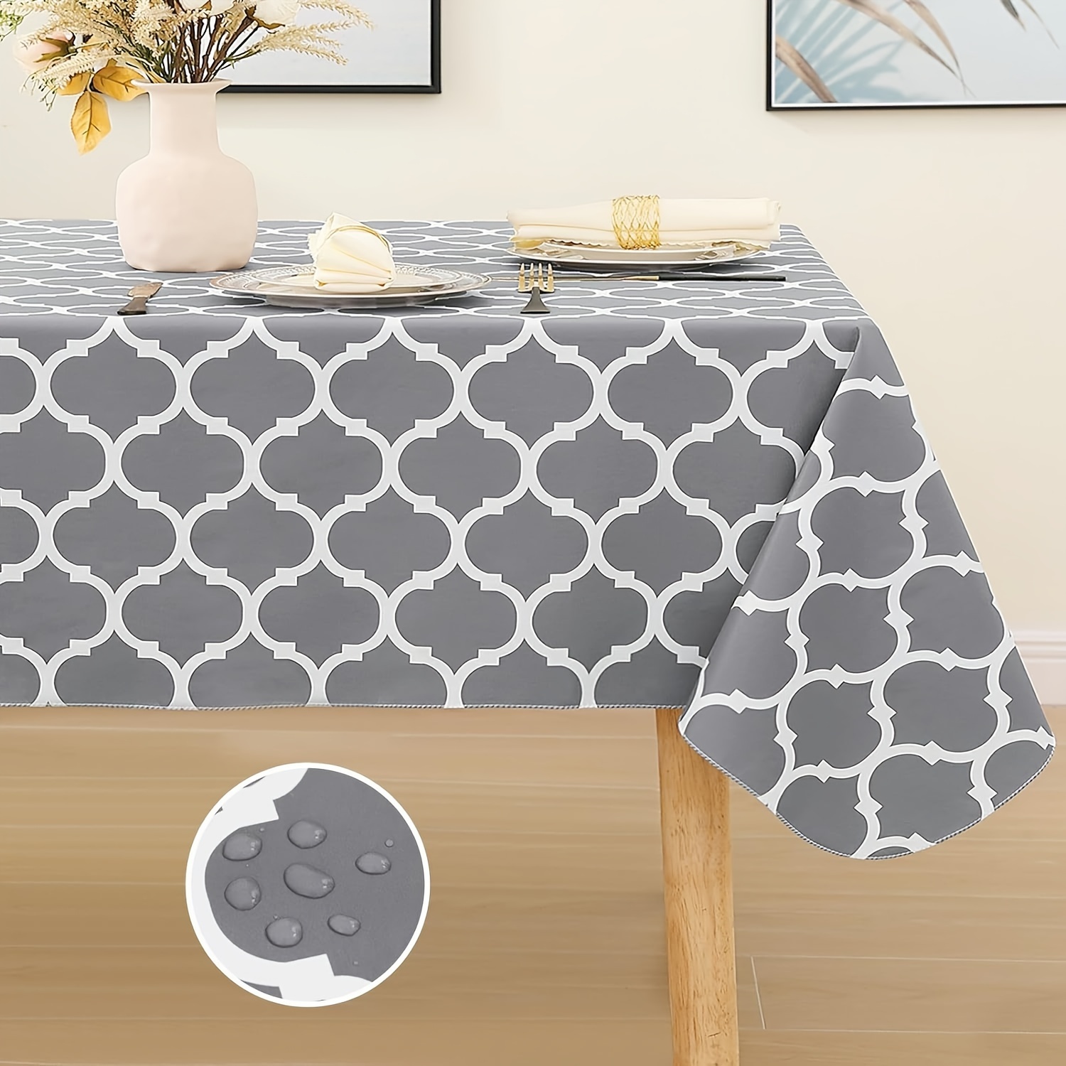 Protège table gris carreaux - nappe de protection pvc moderne grise