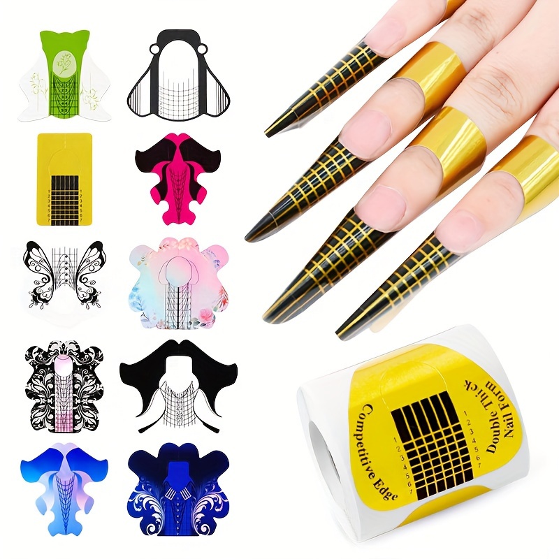

100pcs French Nail Form Tips, Acrylic Uv Gel Extension Curl Form Nail Gel Sticker, Nail Art Guide Mold, Manicure Stencil Acrylic Tool