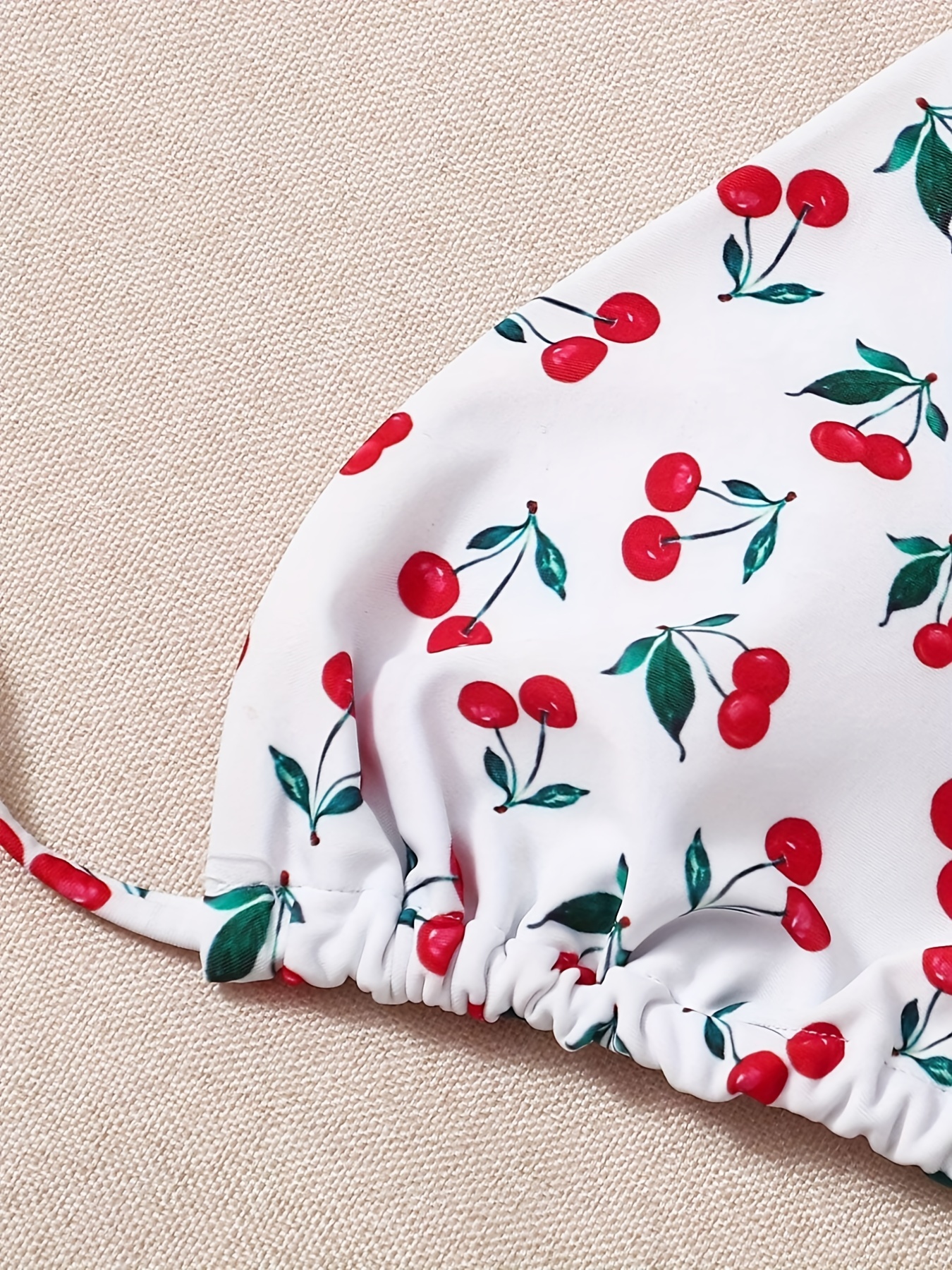 Cute Cherry Print Halter Bikini Tie Side Striangle Tie Back - Temu