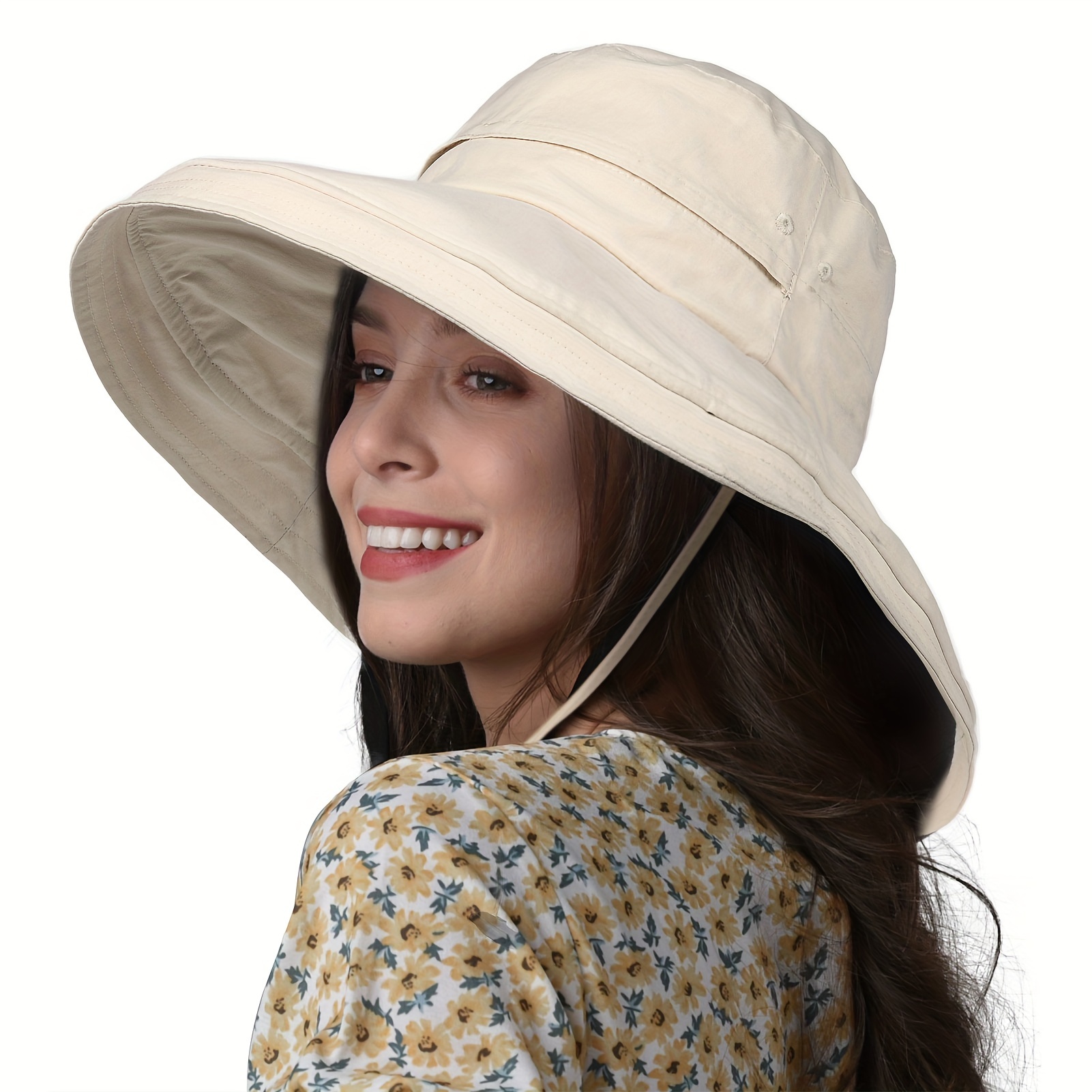 Wide Rolled Brim Sun Hat, Bucket Hats Solid Color Cotton Bucket Hat Outdoor UV Protection Sun Beach Boonie Hats for Hiking Fishing,Temu