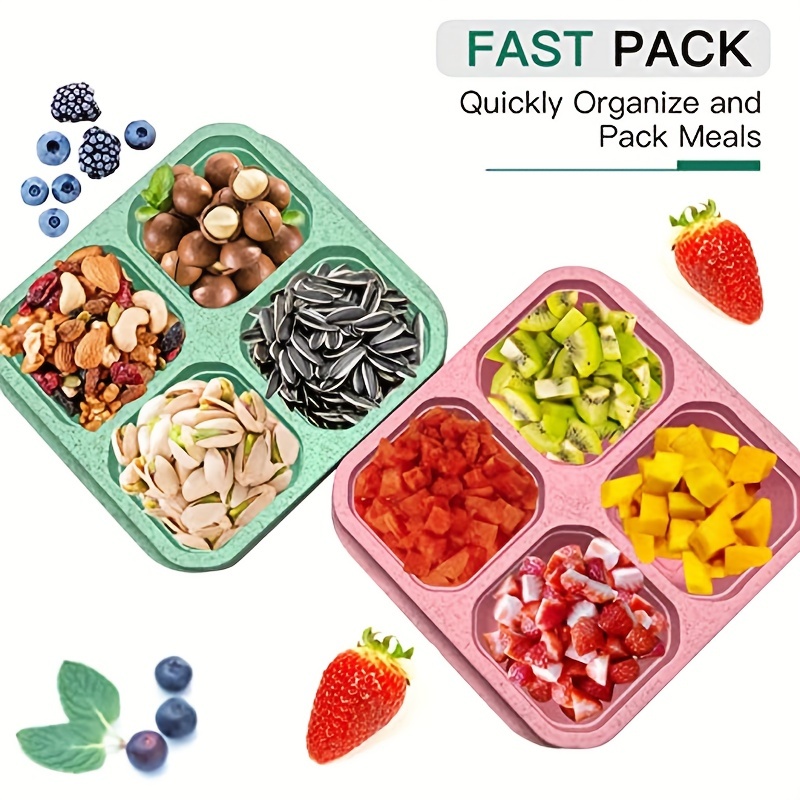 Wheat Food Box Four Compartments Transparent Lid Snack Tray Dried