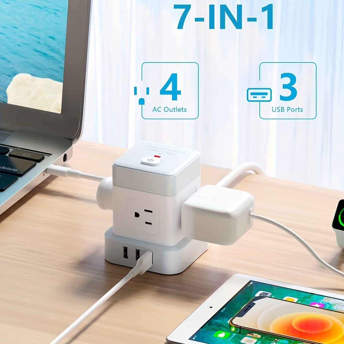 BESTEK Wireless Charger Desktop Power Strip with 8 Outlets and 3 USB Ports