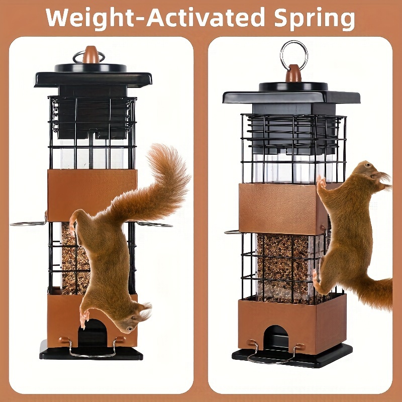 TEMU 1pc Bird Feeder, Squirrel Proof Hanging Bird Feeder For Outdoors, 5lbs Metal Hanging Bird Feeder With Bilateral Weight-activated, Large Capacity