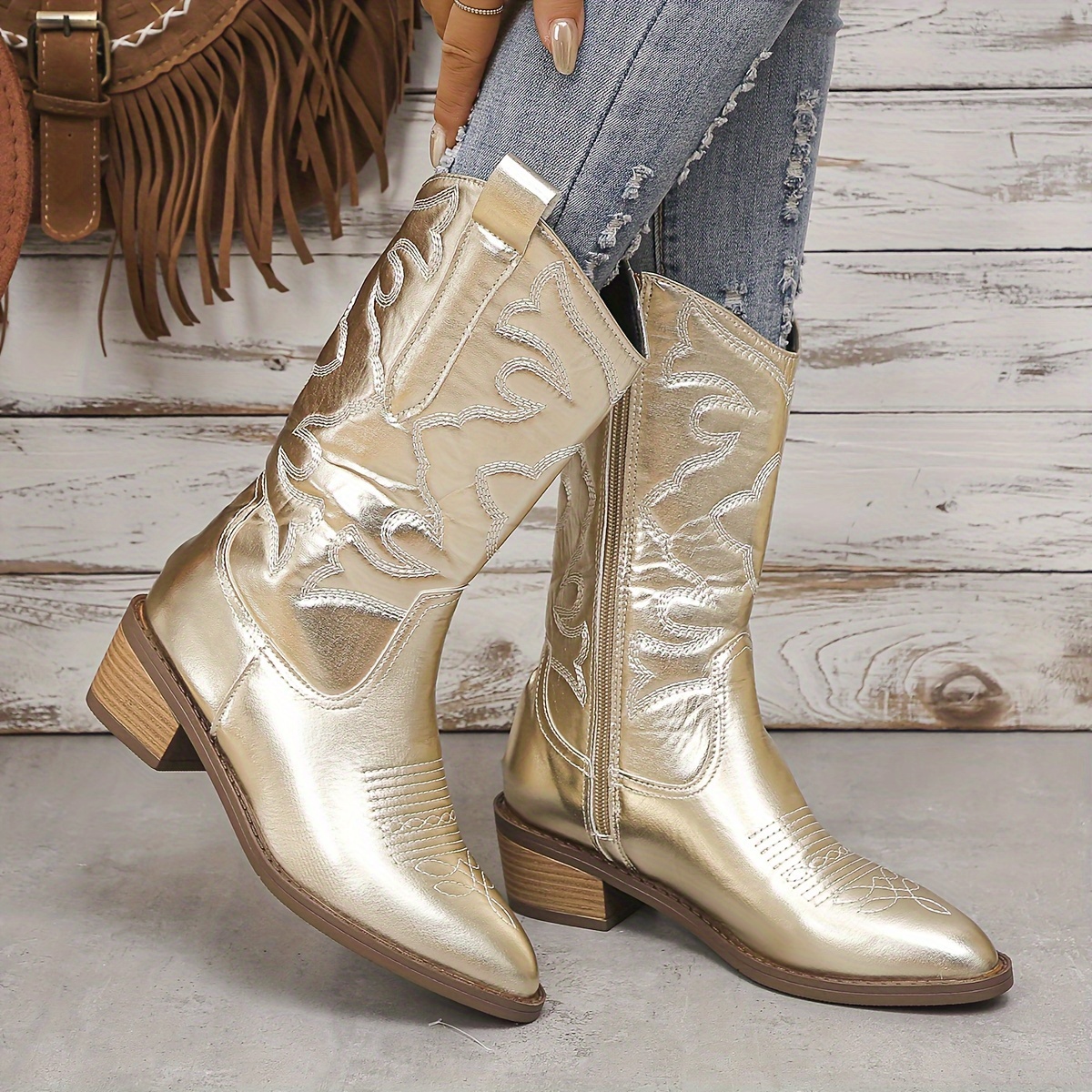 Rose gold 2025 cowboy boots