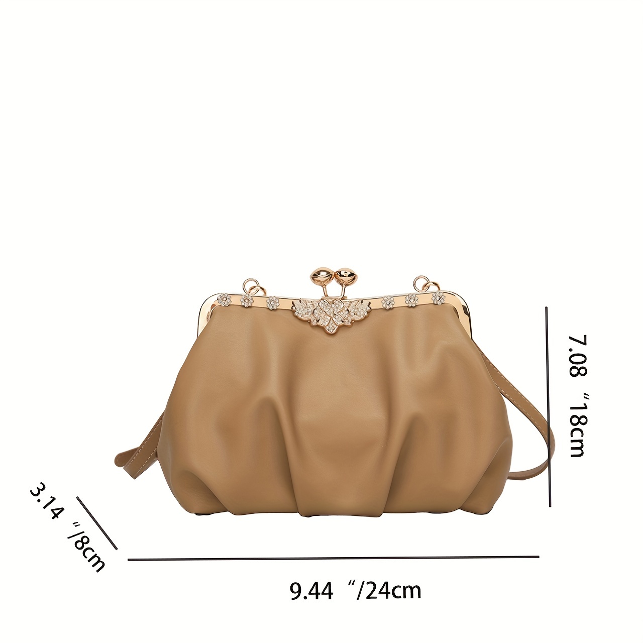 Trendy Elegant Kiss-lock Shoulder Bag, Ruched Design Crossbody