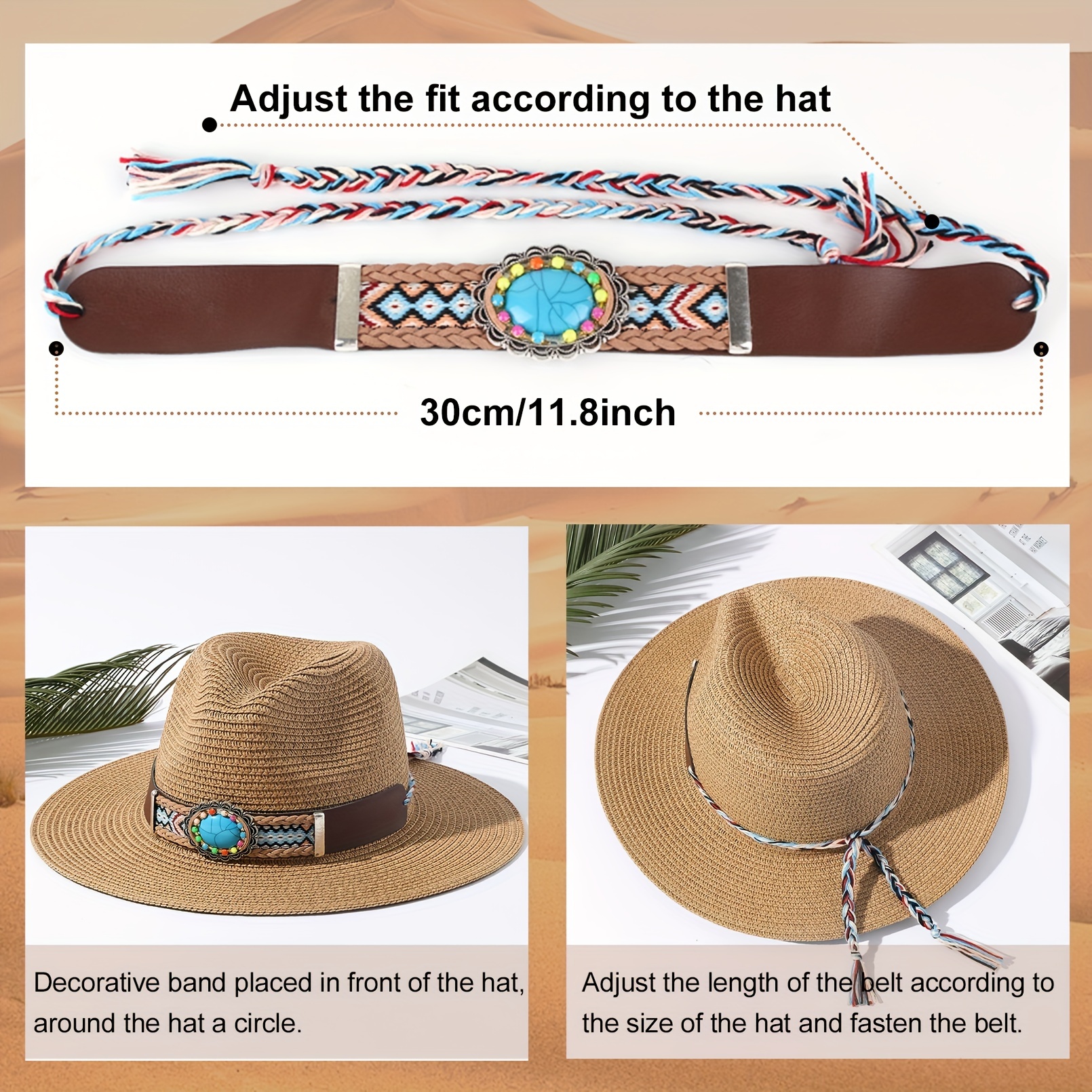Boho Hat Bands For Cowboy Hats Western Handmade Diy Rope - Temu
