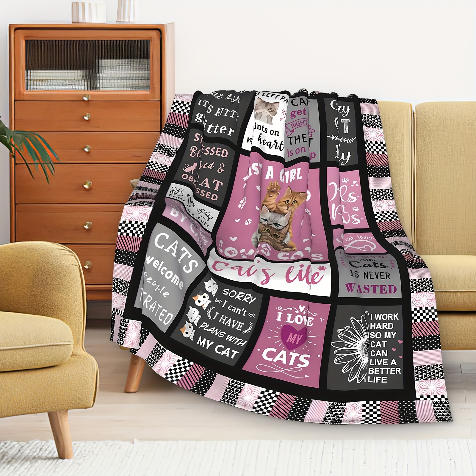 1pc Cat Throw Blanket, Funny Cat Gifts For Cat Lovers, Cat Memorial Gifts,  Cat Lover Gifts For Women Girls, Cat Themed Blanket Gifts, Cat Woman Gifts