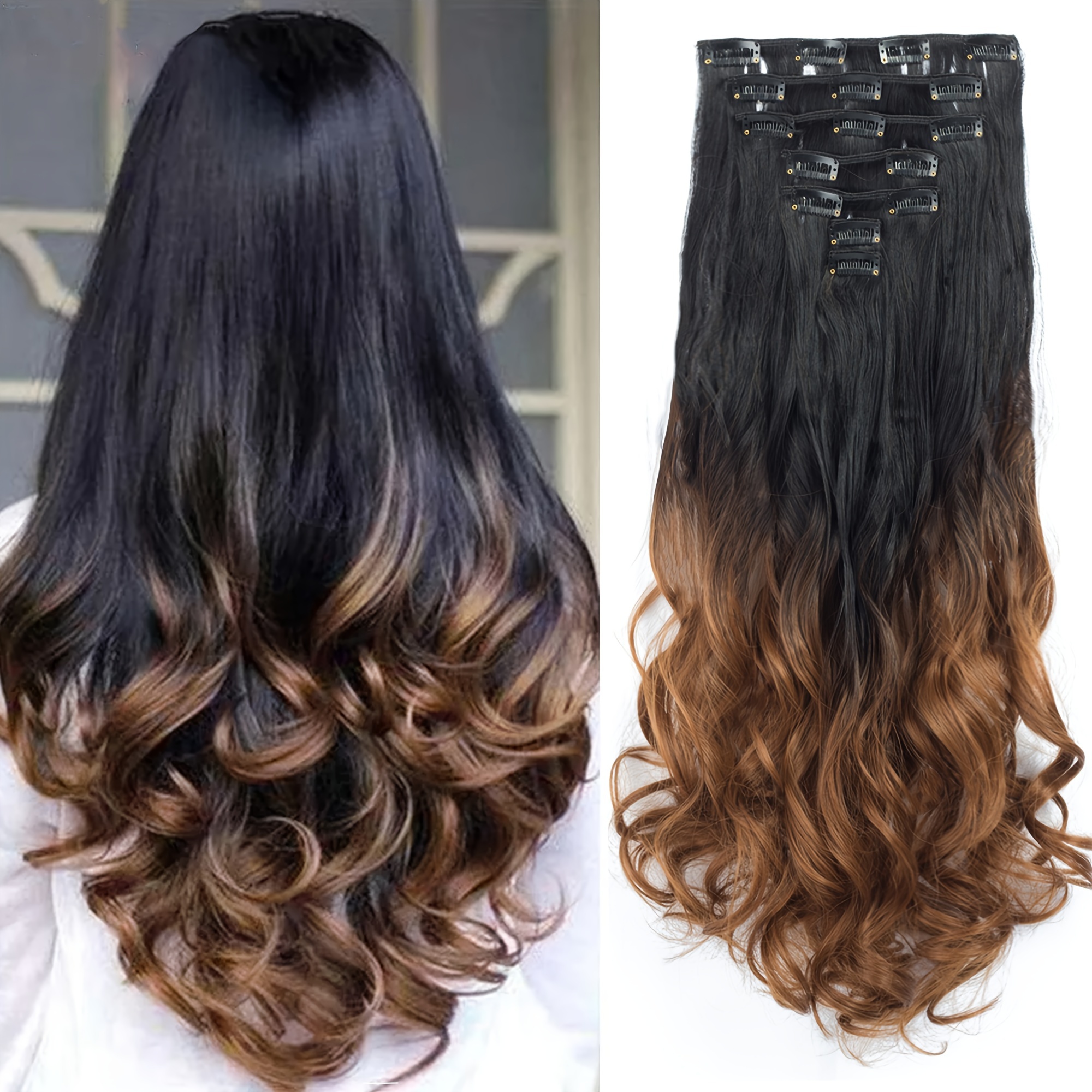 Synthetic Long Wavy 16 Clip In Hair Extensions Red Golden - Temu