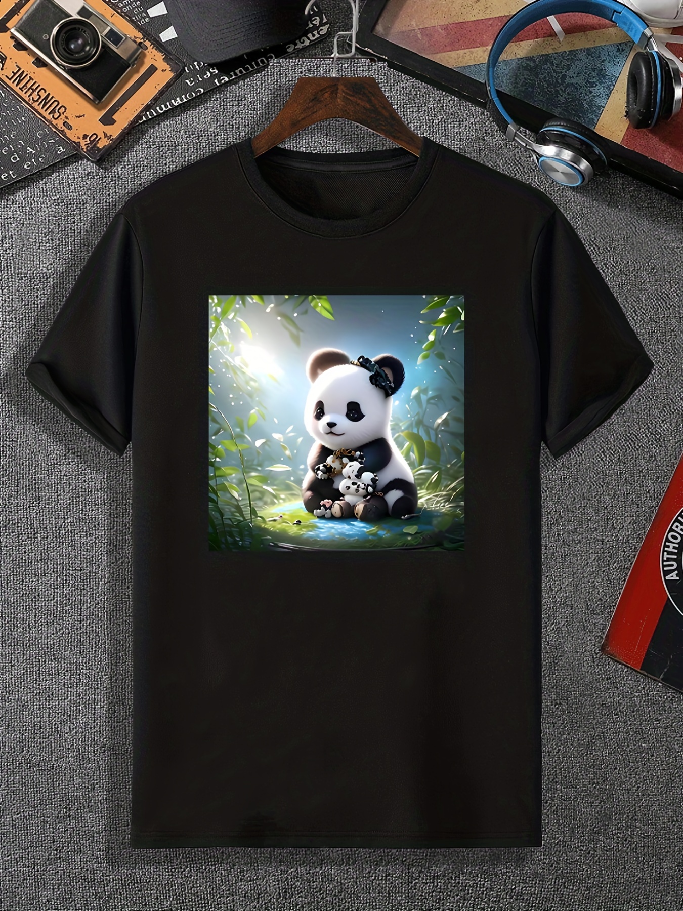 Camiseta de panda para crianças, camisa simples de desenho animado