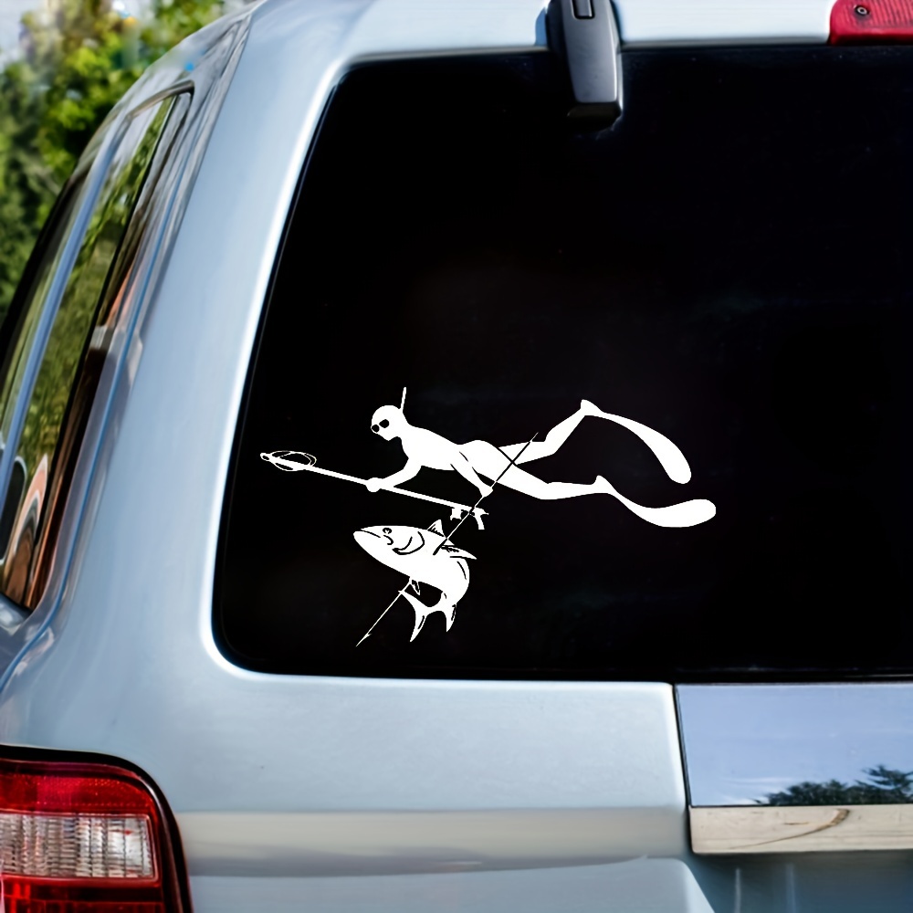 Diving Fishing Man With Nature Car Decoration, Trunk Window Glass Body  Waterproof Removable Sticker