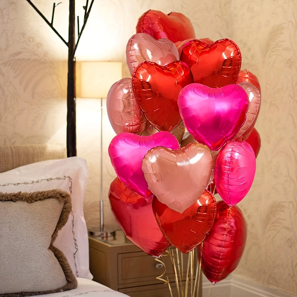 Red Aluminum Foil Balloon Rose Golden Or Rose Red Heart - Temu