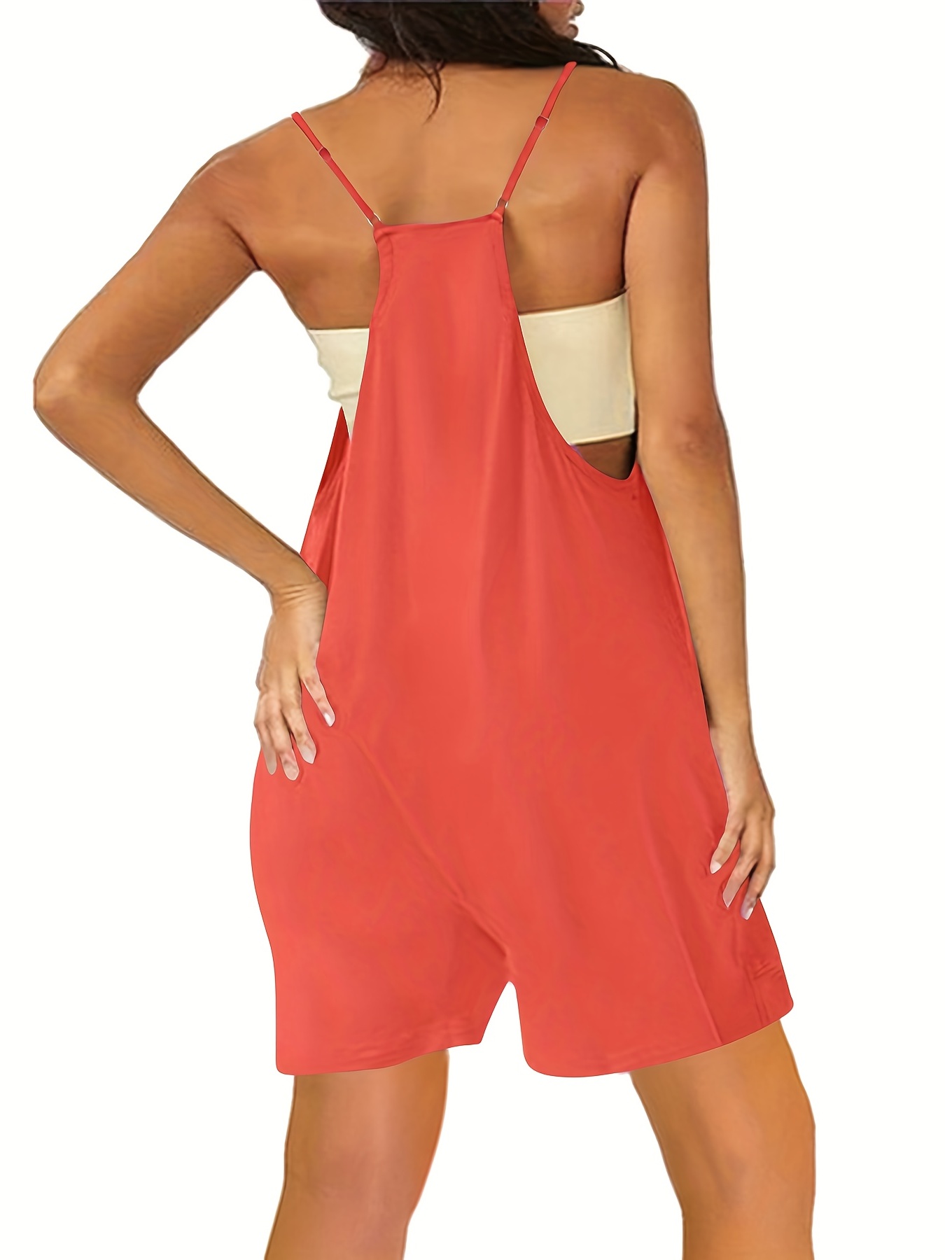 V Neck Sleeveless Romper Solid Casual Pocket Jumpsuit Summer