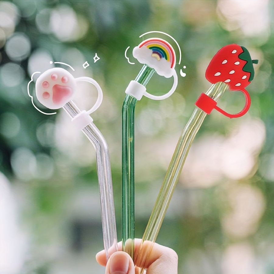 Strawberry Straw Tips Cover Reusable Strawberry Straw Toppers Straw Cover  Plugs for Drinking Straws Party Birthday Party Gifts Portable for 6 8mm