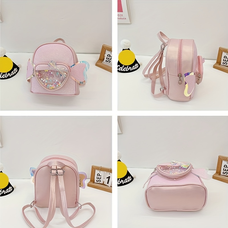 Sequins Love Bow Decor Backpack for Girls