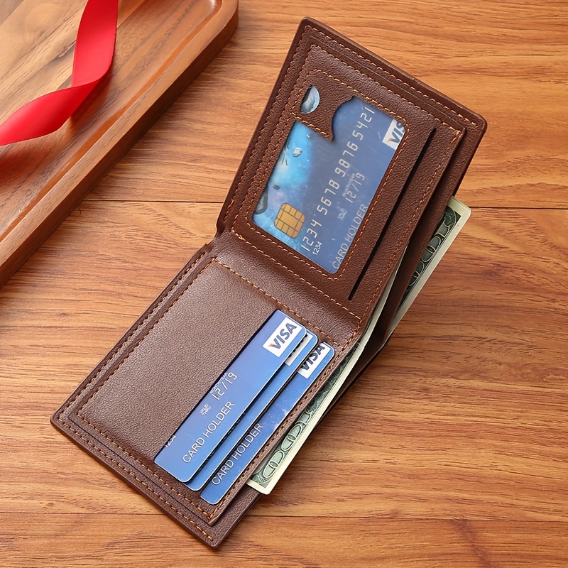 Men's Leather Short Wallet Money Clip Multi-Card Card Holder Horizontal Wallet with Zipper Coin Pocket Gift for Men, Christmas Styling & Gift,Temu