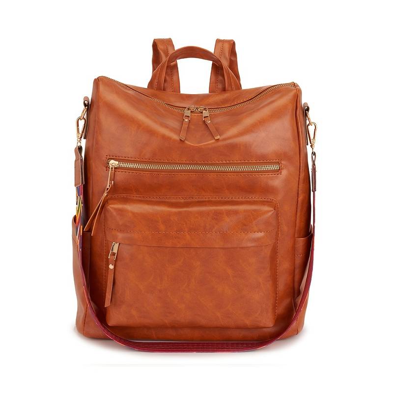 Oil Waxed Faux Leather Large Capacity Classic Backpack Pu Leather ...