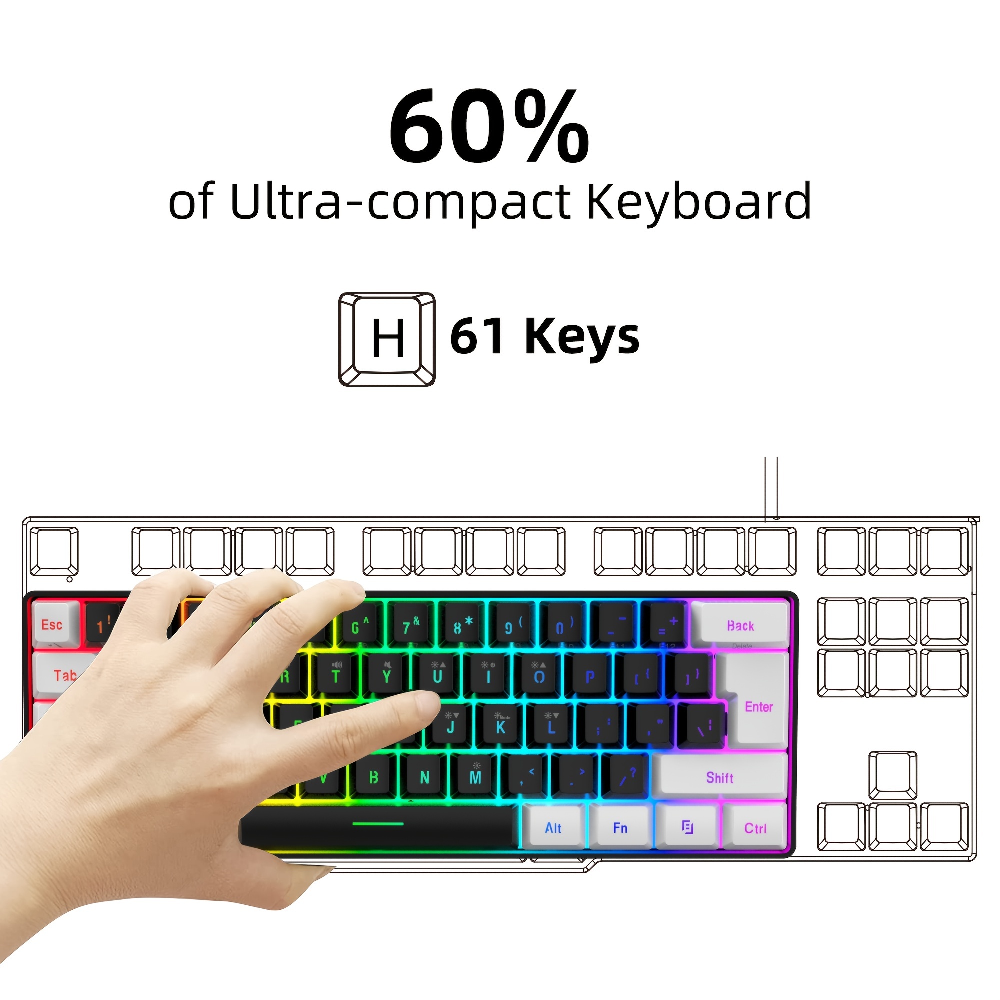 Snpurdiri Teclado para juegos 60% con cable, mini teclado RGB  ultracompacto, resistente al agua, sensación mecánica, teclado pequeño para  jugadores de