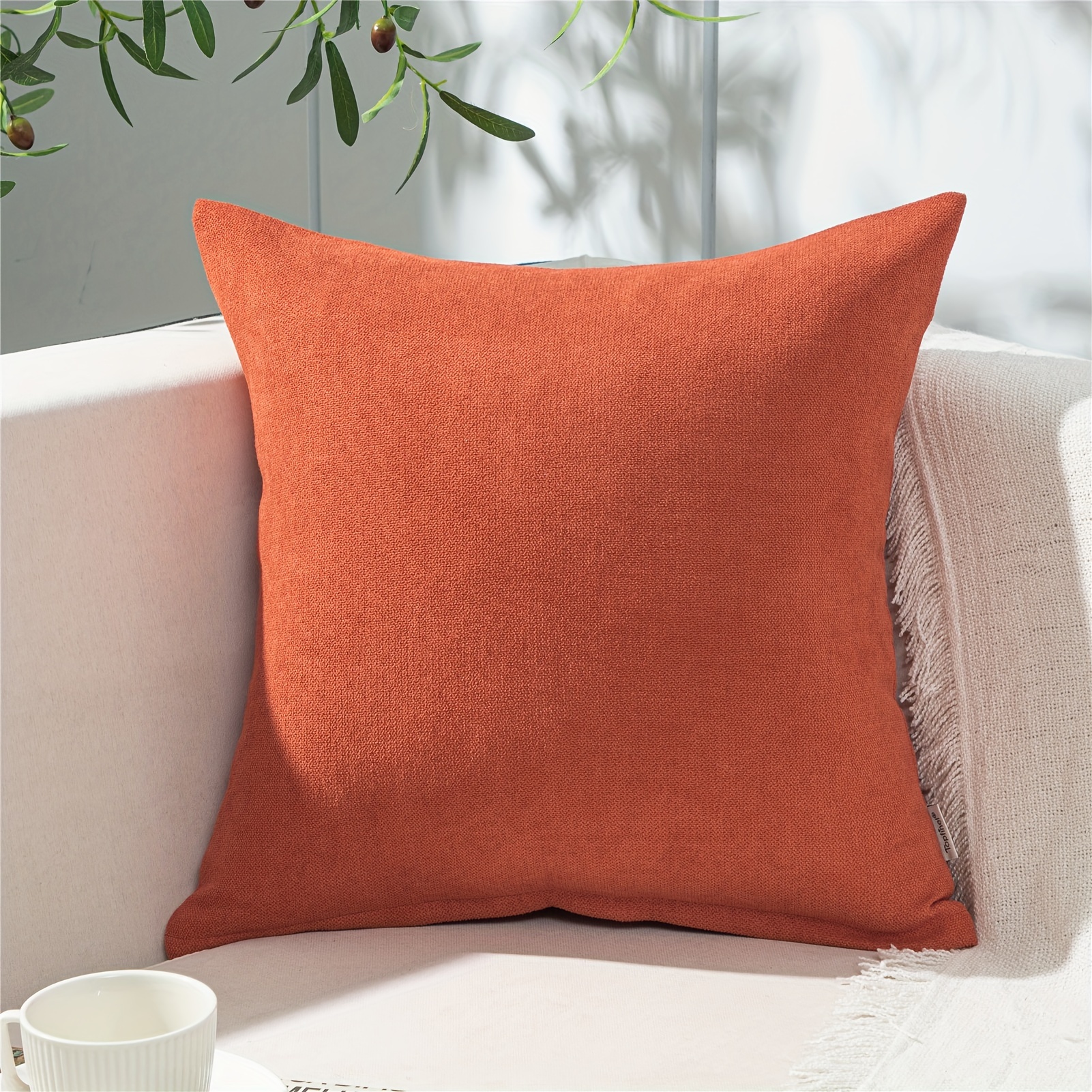 Solid Square Throw Pillow Covers Soft Chenille Cushion Case - Temu