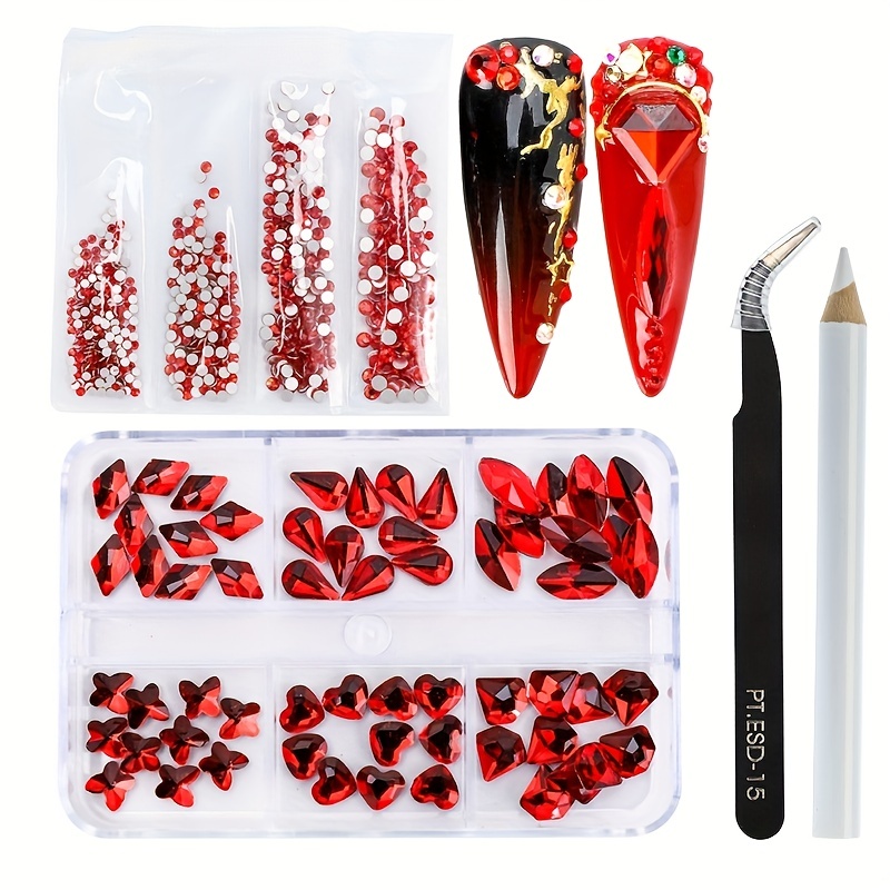 Red Rhinestones Nails Red Nail Rhinestones Flat Back Round - Temu