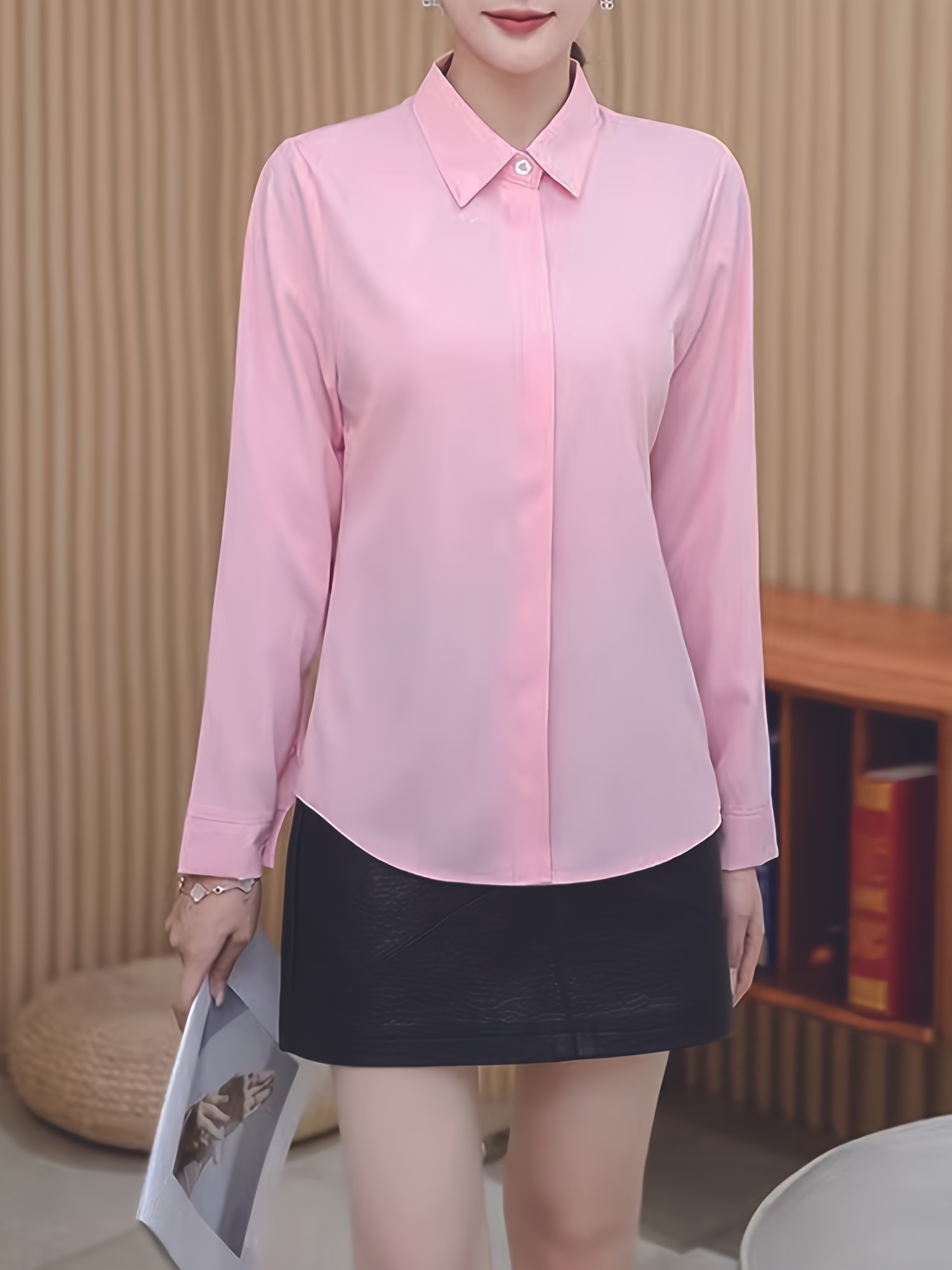 womens long sleeve button shirt classic white office blouse Temu
