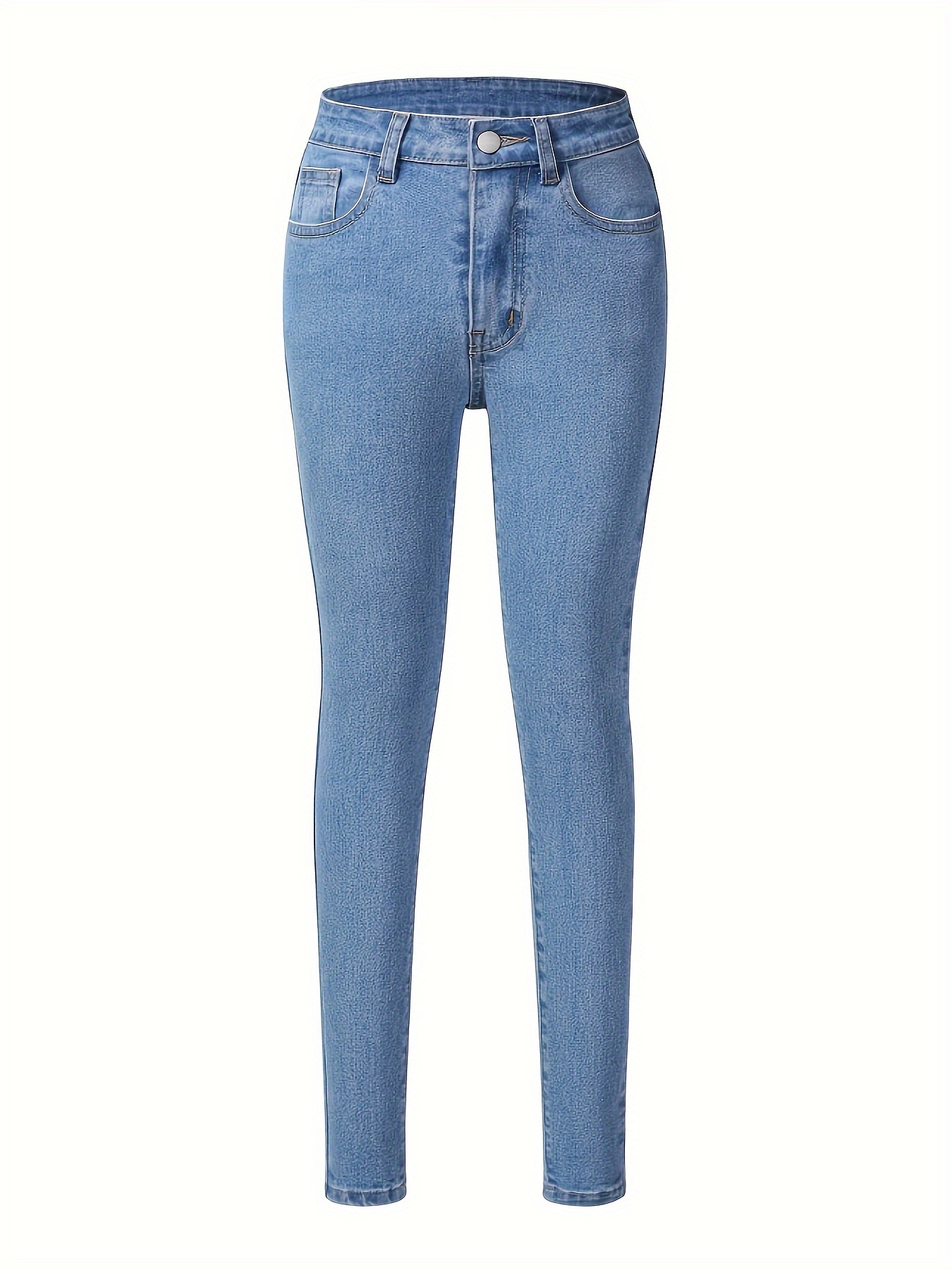 High Light Blue Skinny Jeans High Waist Tight Fit - Temu
