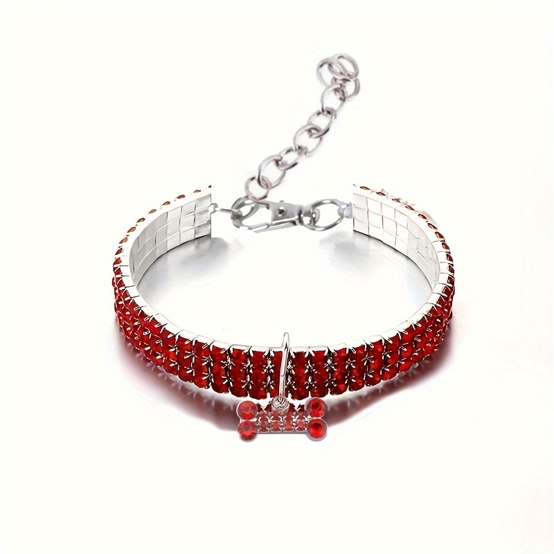 3 Rows Rhinestone Elastic Pet Necklace Dog Chain Dog Crystal Temu