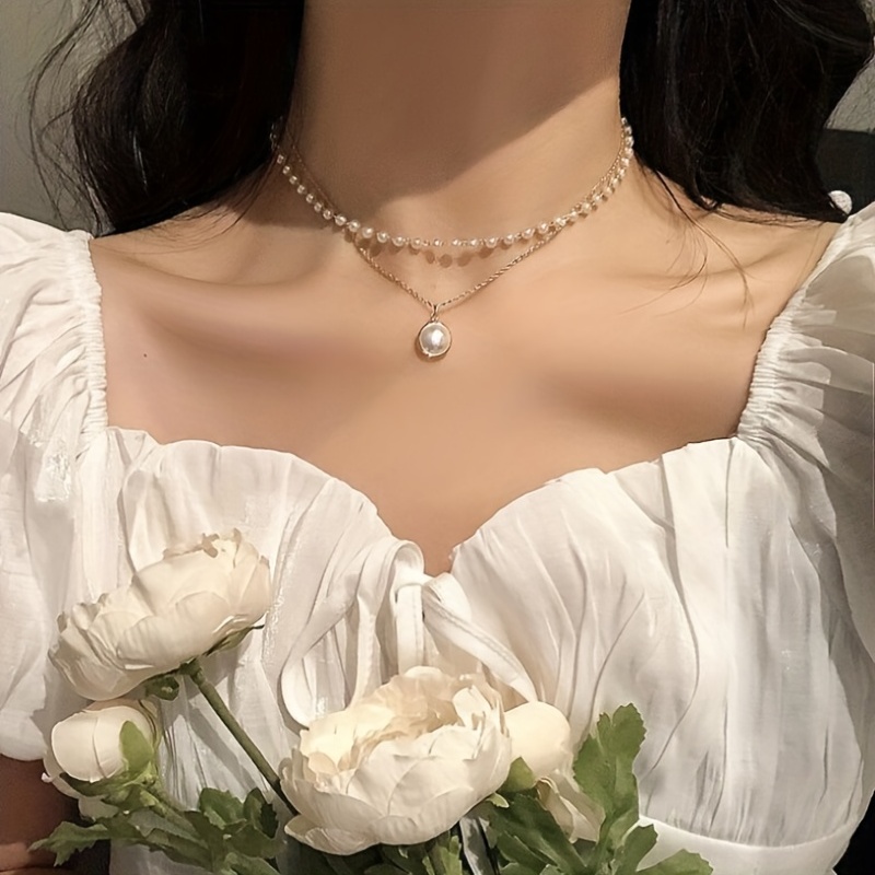 Luxury Geometric Elegant Three Layers Faux Pearl Choker - Temu