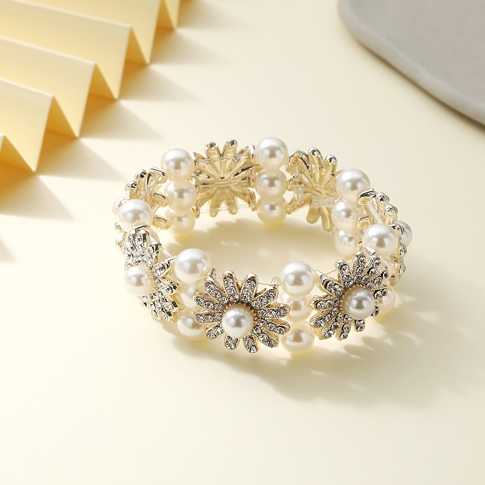 Rhinestone Pearl Hair Tie Elastic Bands Ponytail Holder Headband
