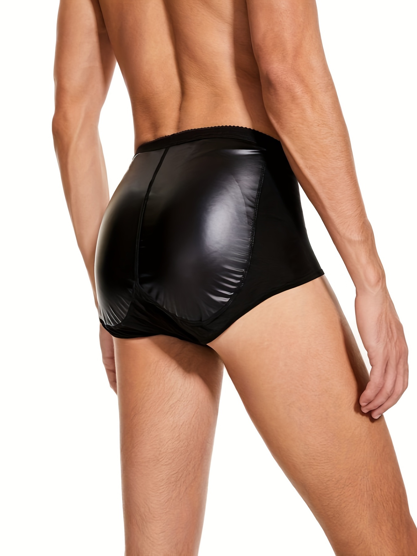 Men's Sexy Leather Low Waist Boxer Shorts, Removable Padded Hip