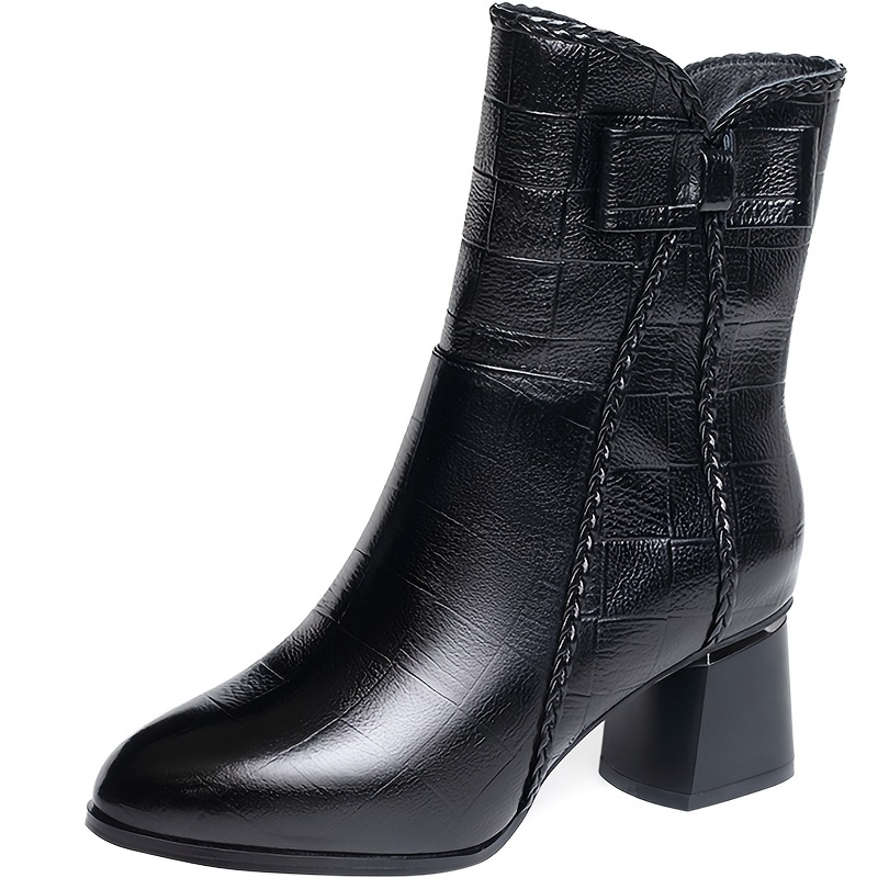 Women's Block Heel Ankle Boots Pointed Toe Faux Leather Booties