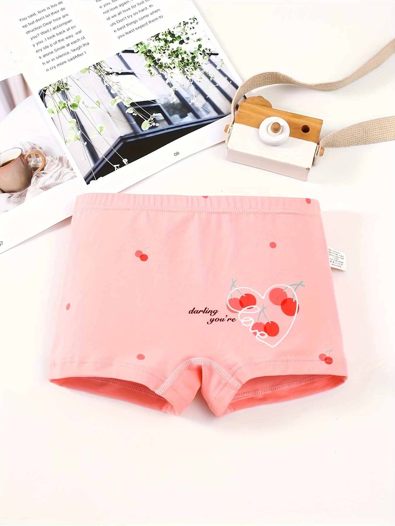 Cute Cat Print Cotton Boxers For Teen Girls 5 Pack, Breathable