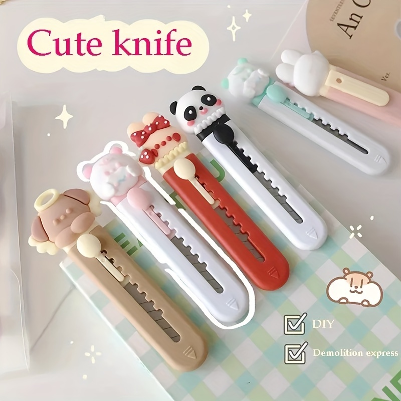 Cute Box Cutter 6Pcs Mini Utility Knife Retractable Cloud Flower Box Cutter  Small Art Knife Aesthetic Box Package Letter Opener with Keychain Hole