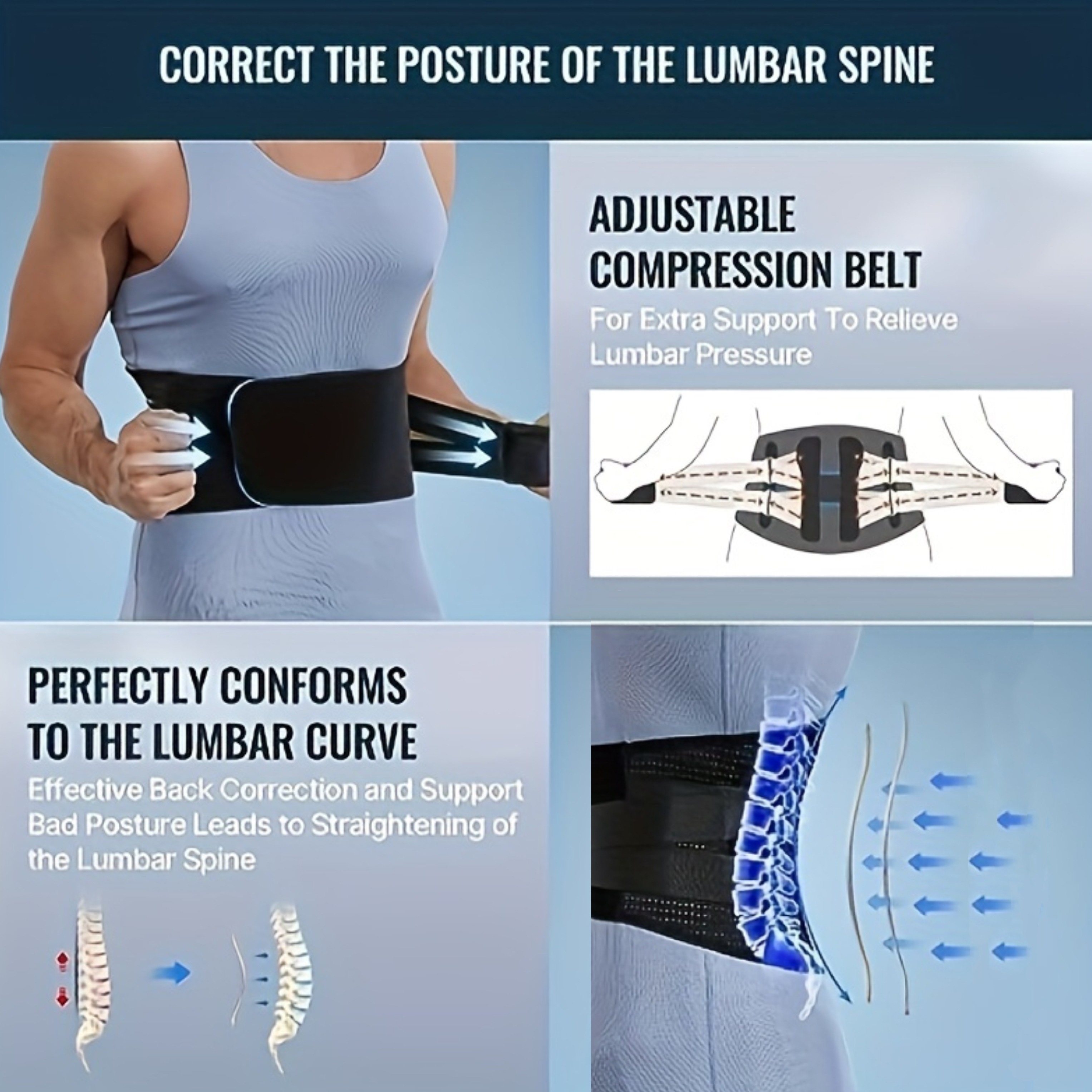 Back Brace Lower Back Lumbar Belt Support Men Women Back - Temu