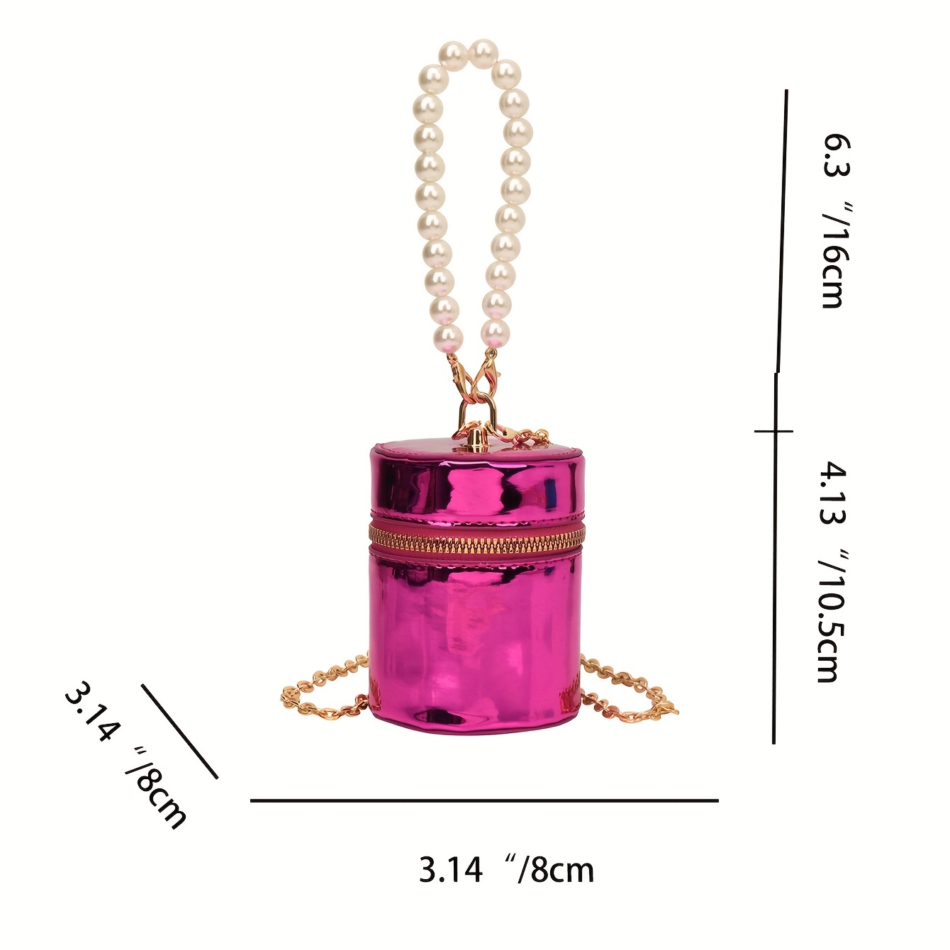 Mini Glossy Pearl Metal Chain Crossbody Bucket Bag, Pu Leather Textured Bag  Purse, Fancy Versatile Fashion Shoulder Bag - Temu