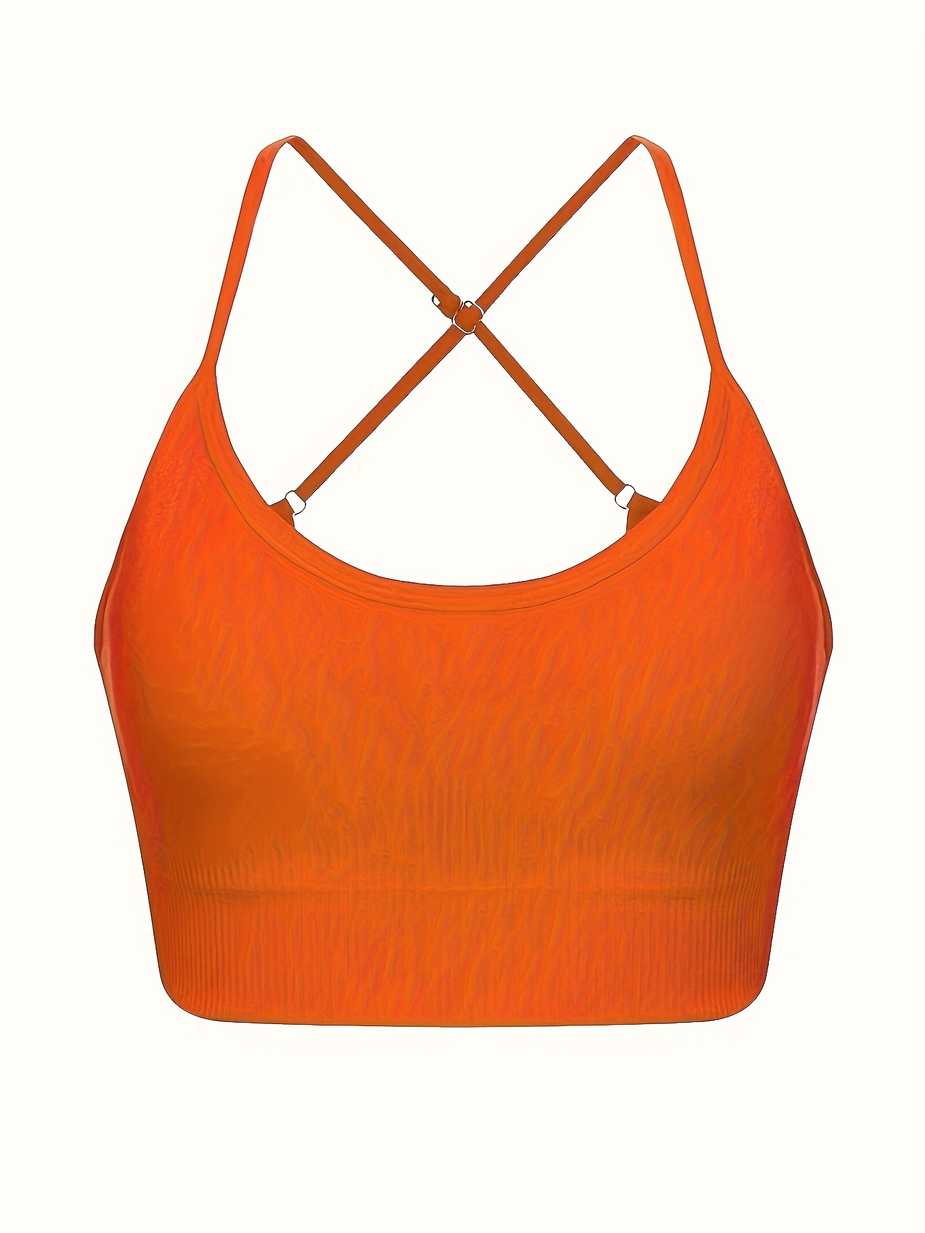 Fashion Sports Bras Top Women V-Neck Anti-sweat Padded Yoga Workout Athletic  Bras Crop Top Peachy Orange