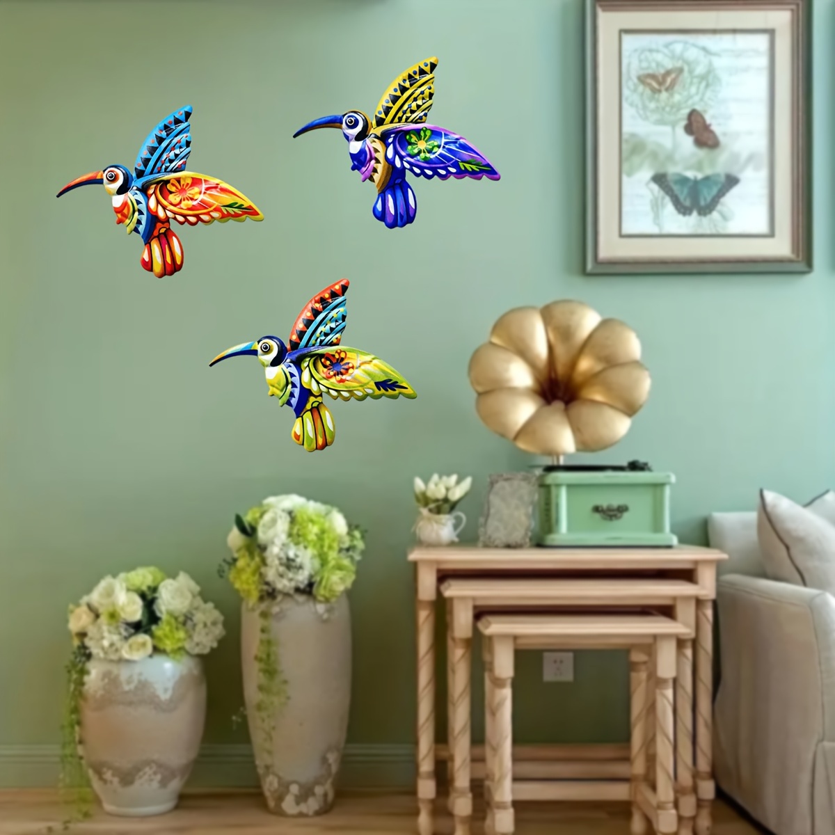 Décoration Murale 3D Colibri, Art Mural Oiseau en Métal Sculptures