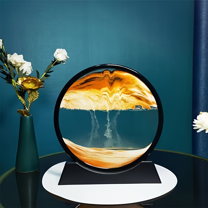 AOLIFLY Image d'art de sable mobile, peinture d'art de sable dynamique 3D,  paysage d'art de sable rond en verre, mouvement fluide pour la maison
