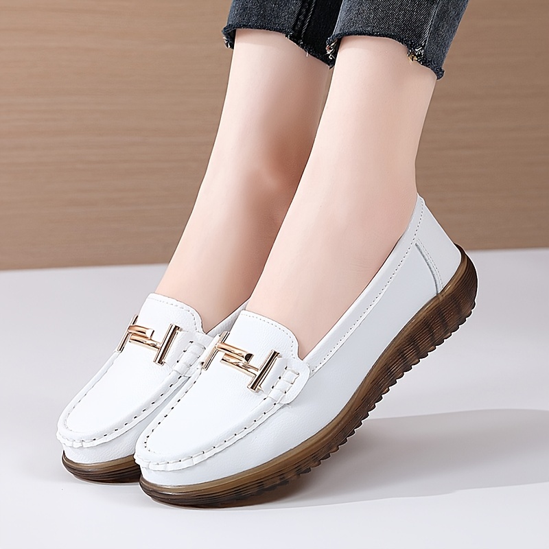 womens metal decor flats soft sole lightweight anti slip slip on shoes low top walking shoes details 0